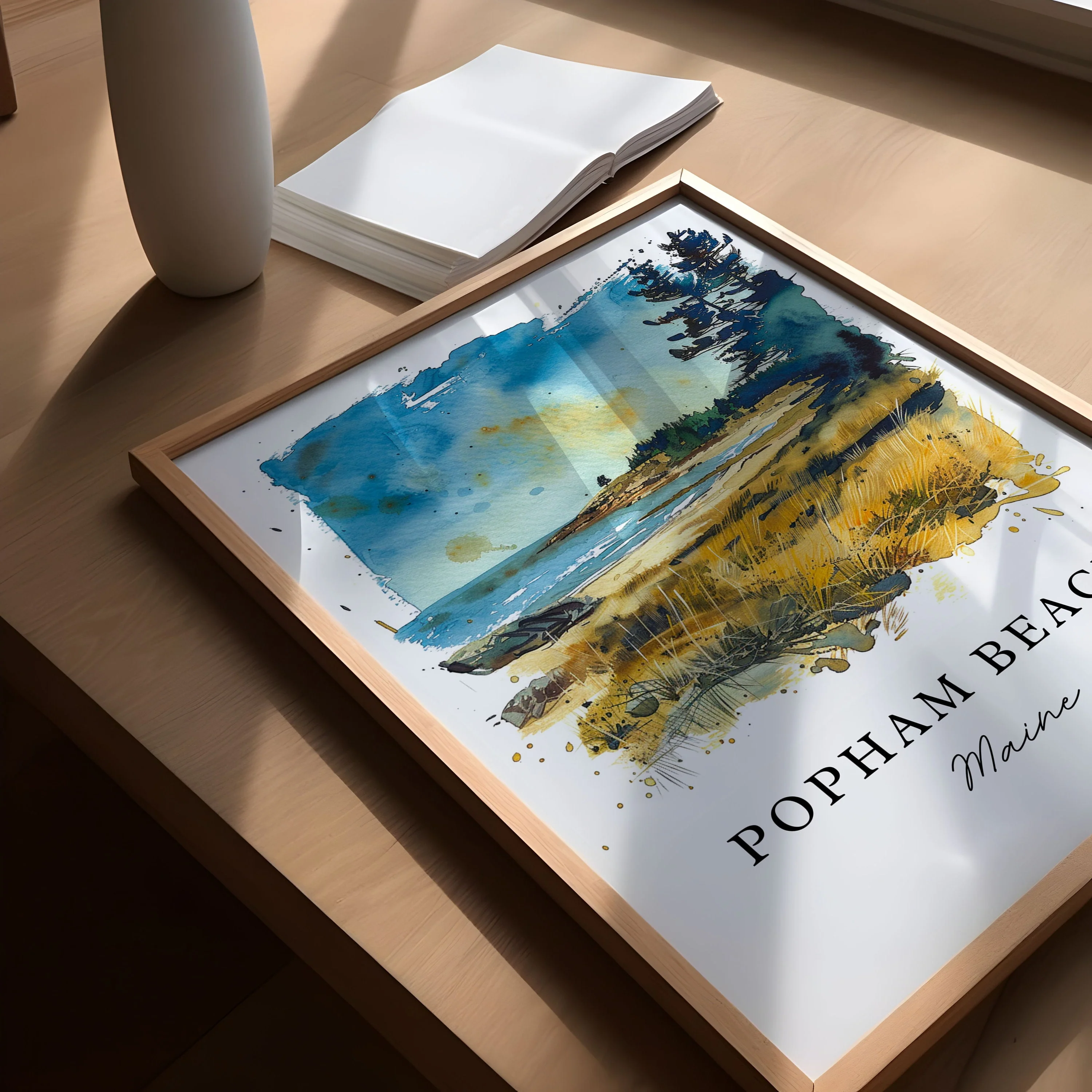 Popham Beach, Maine, Maine – Watercolor Art Print - Image 3