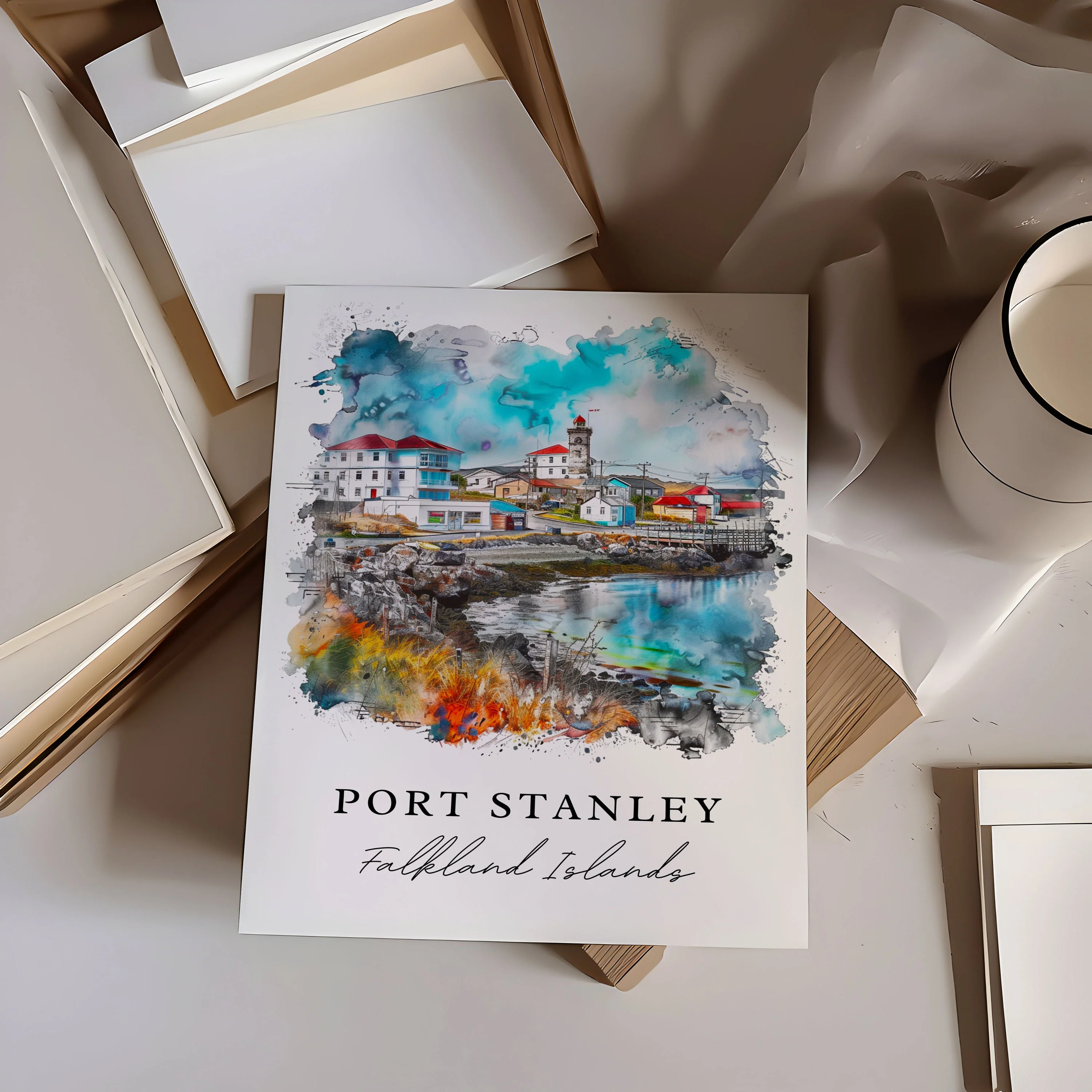Port Stanley, Falkland Islands – Watercolor Art Print - Image 2