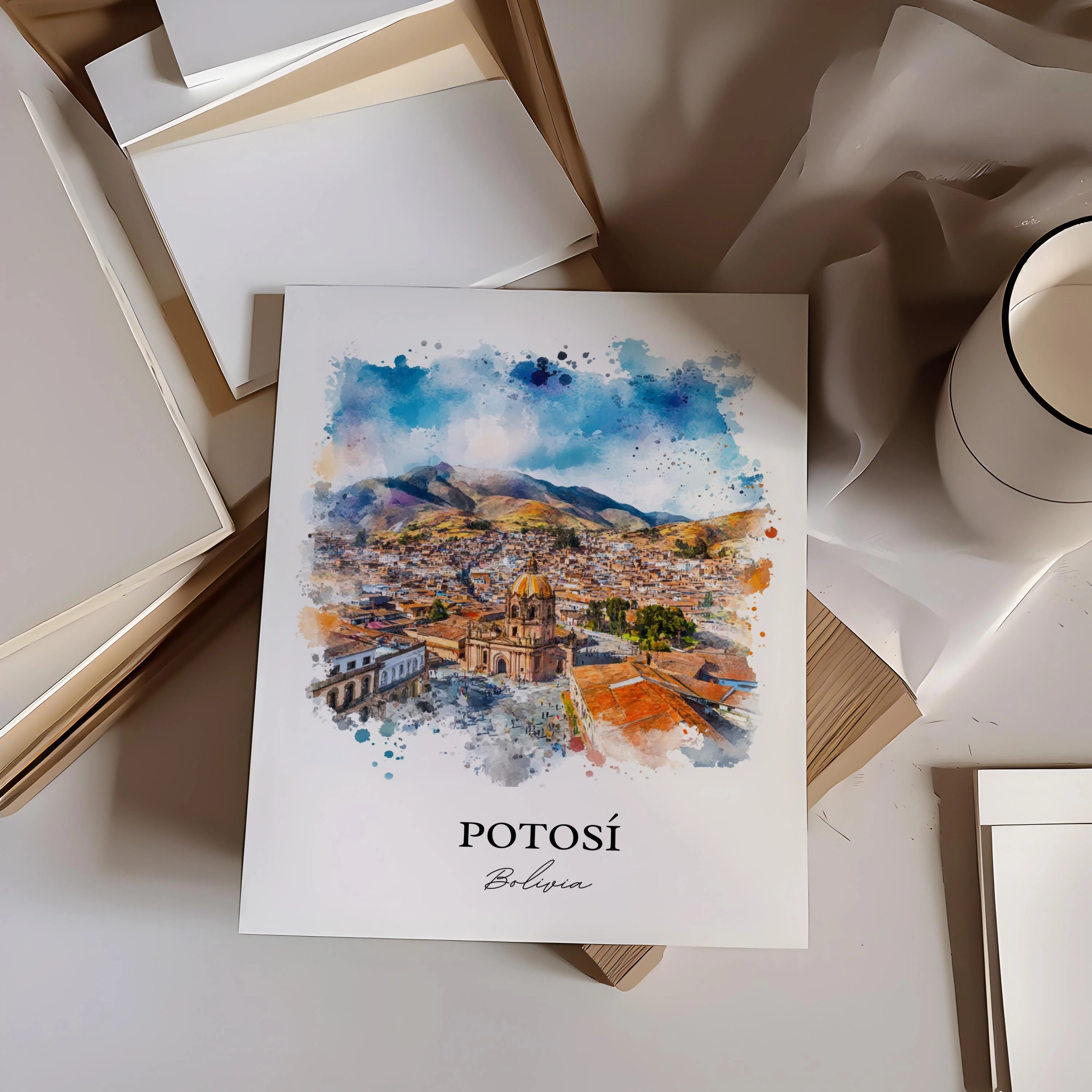 Potosí, Bolivia – Watercolor Art Print - Image 3