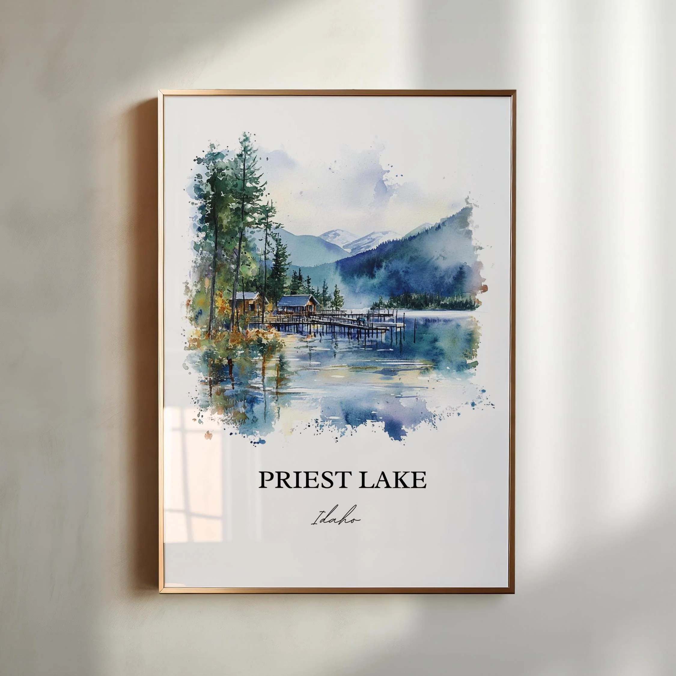 Priest Lake, Idaho, Idaho – Watercolor Art Print