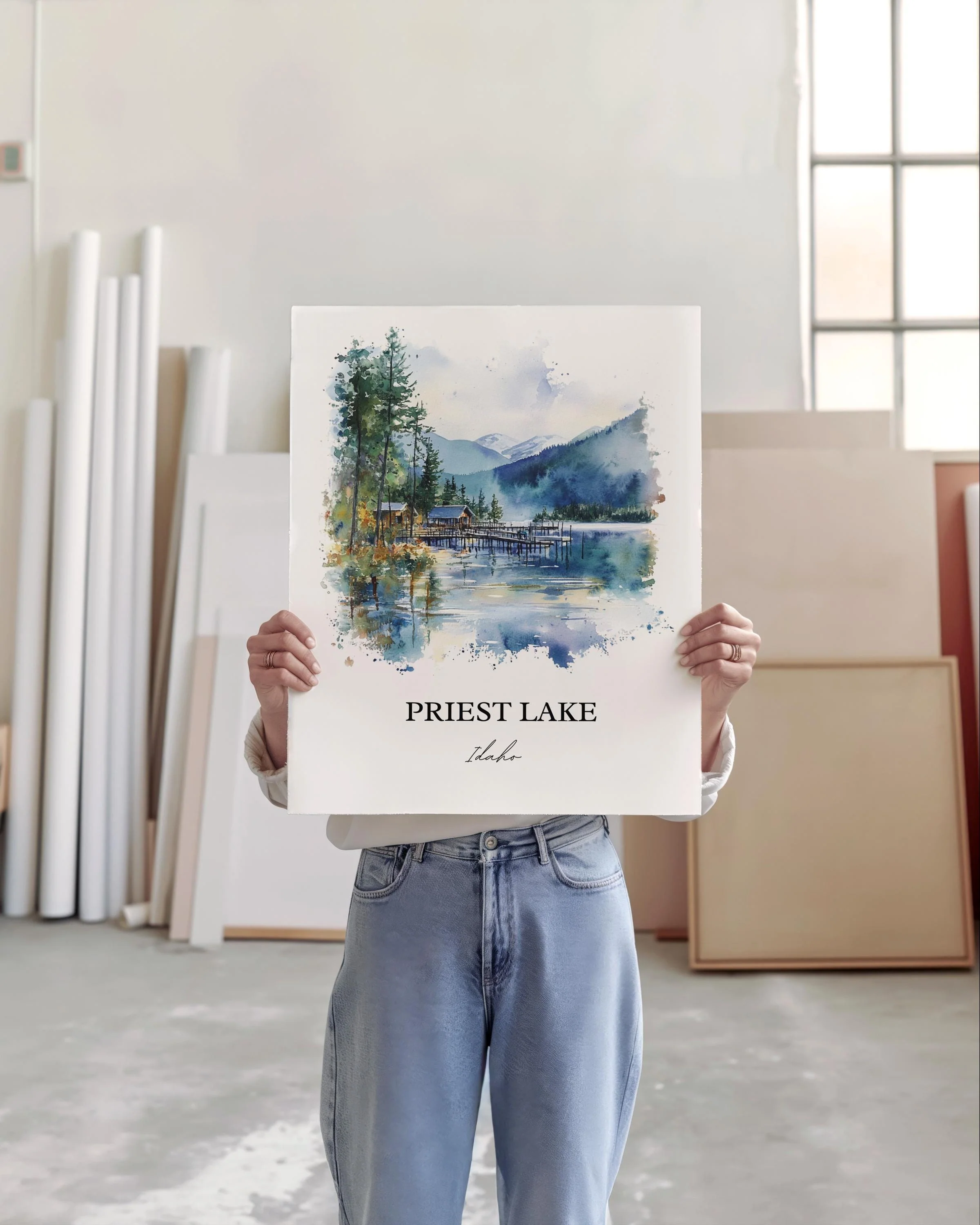 Priest Lake, Idaho, Idaho – Watercolor Art Print - Image 3