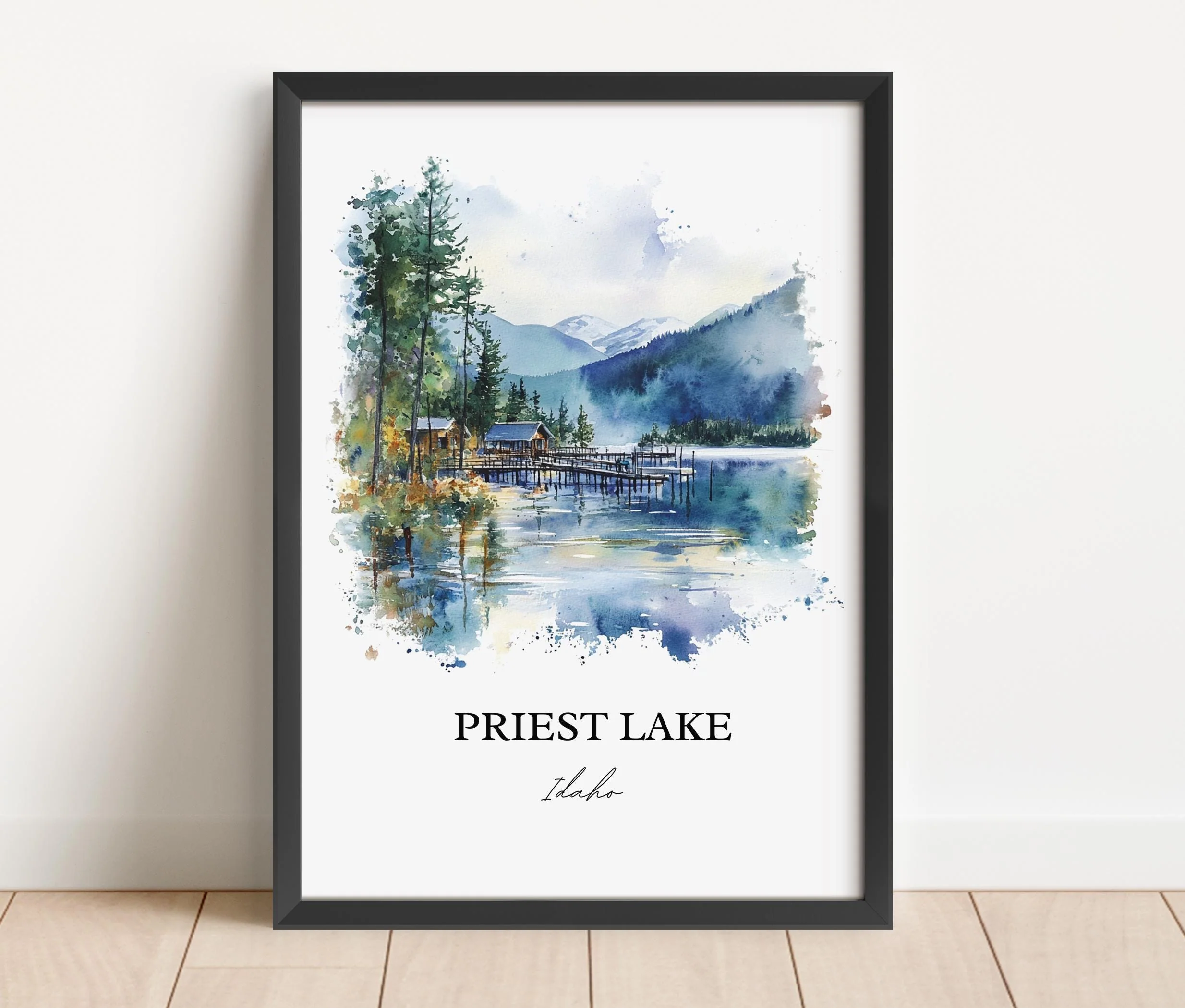 Priest Lake, Idaho, Idaho – Watercolor Art Print - Image 6