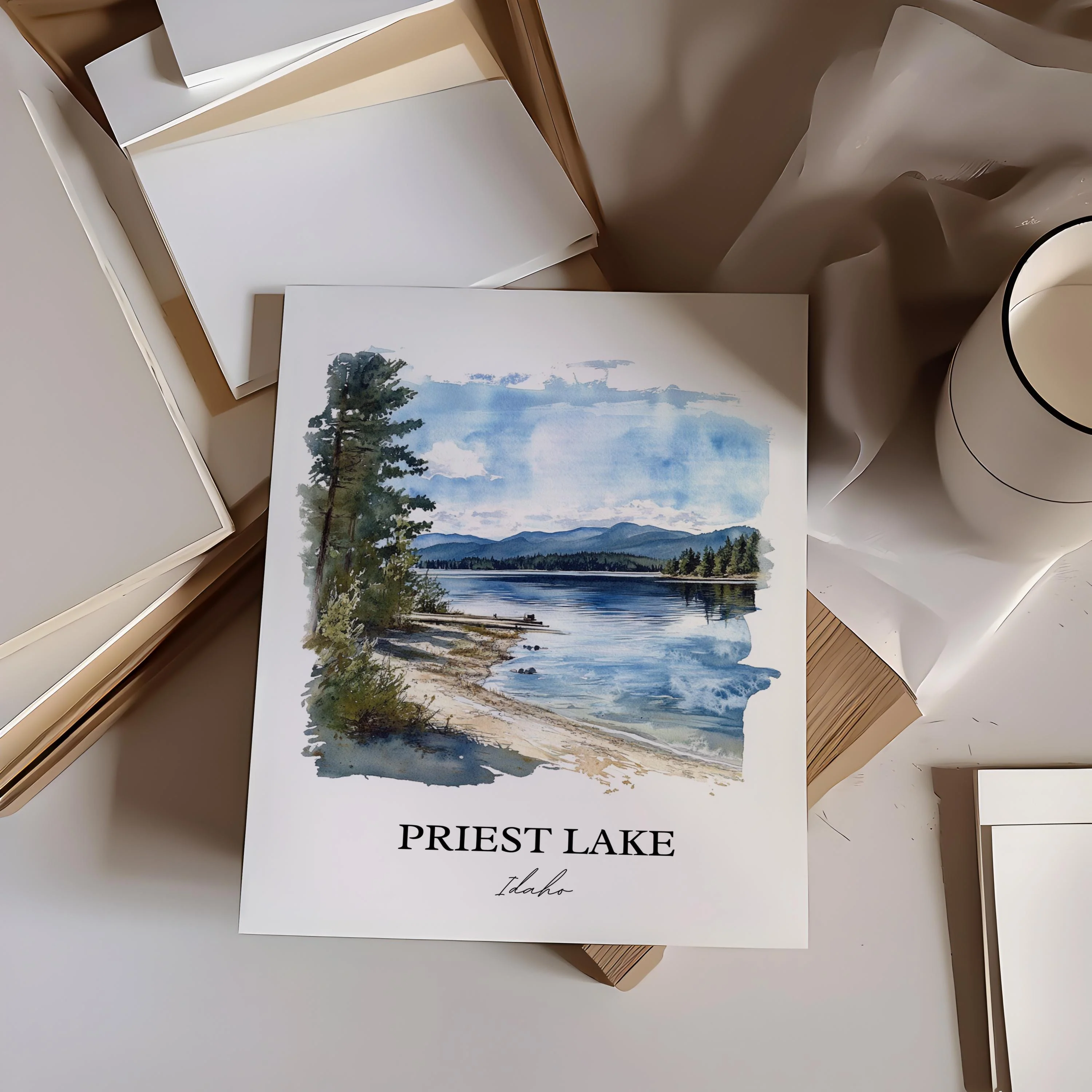 Priest Lake, USA – Watercolor Art Print - Image 5