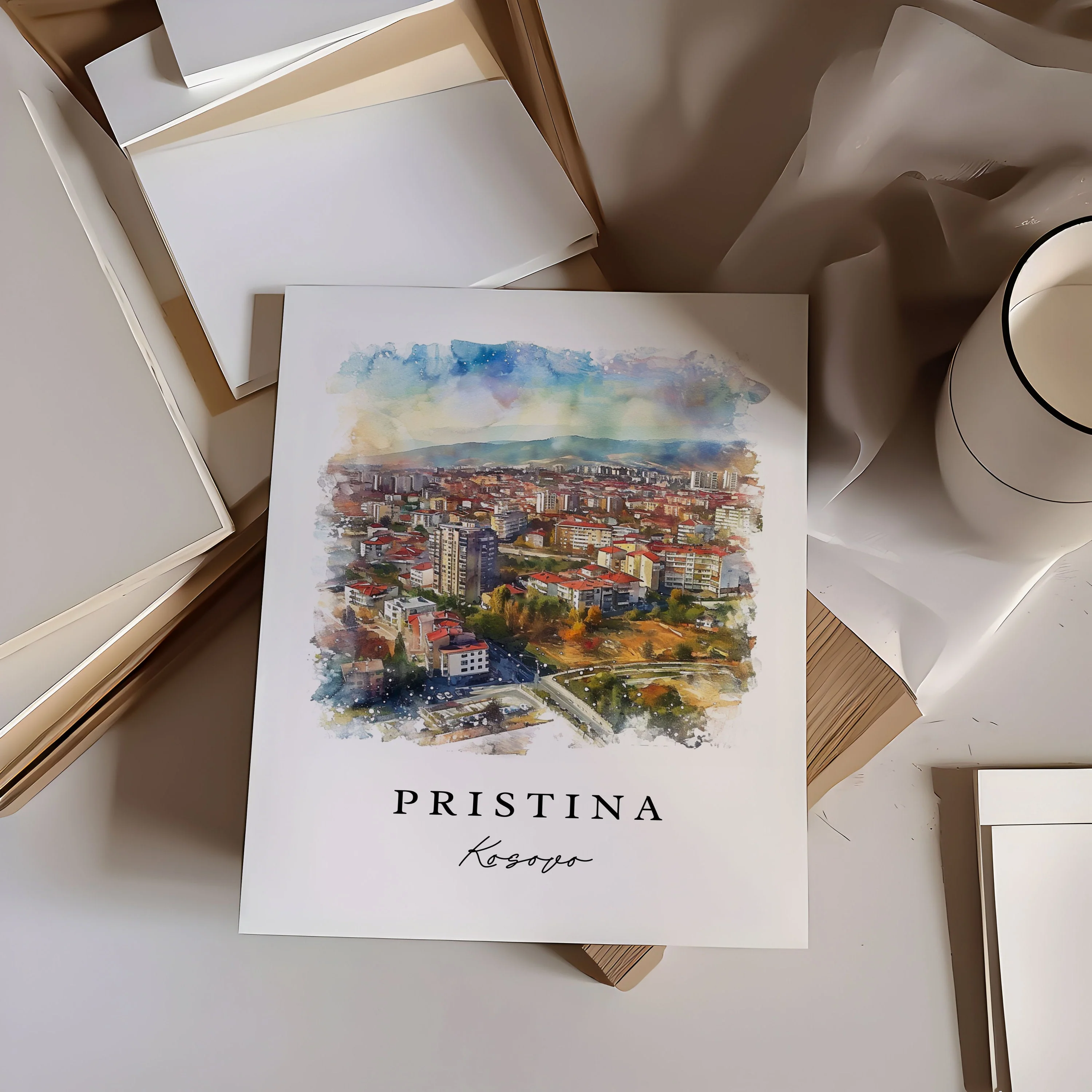 Pristina, Kosovo – Watercolor Art Print - Image 2