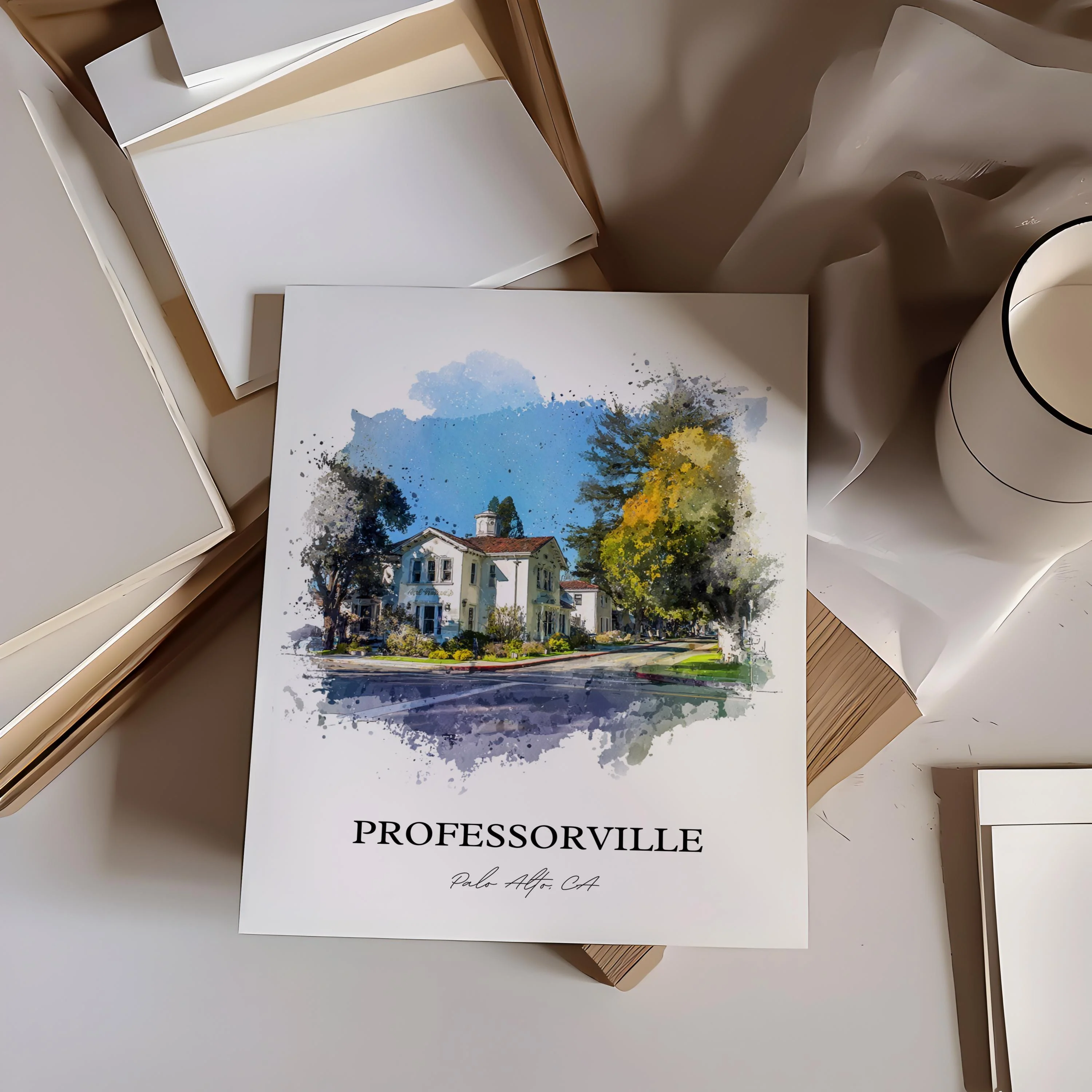 Professorville, California – Watercolor Art Print - Image 3