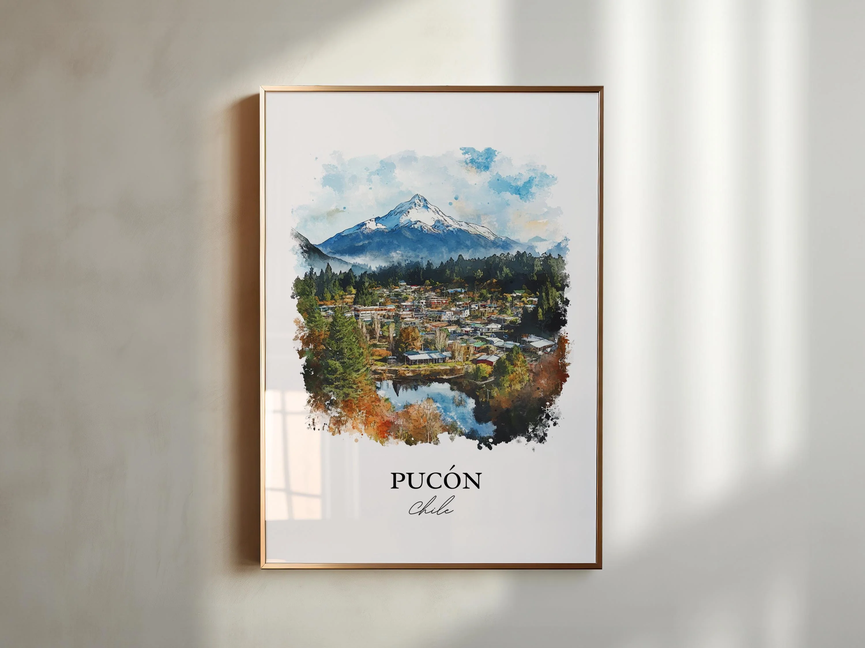 Pucón, Chile – Watercolor Art Print of Lake Villarrica - Image 3