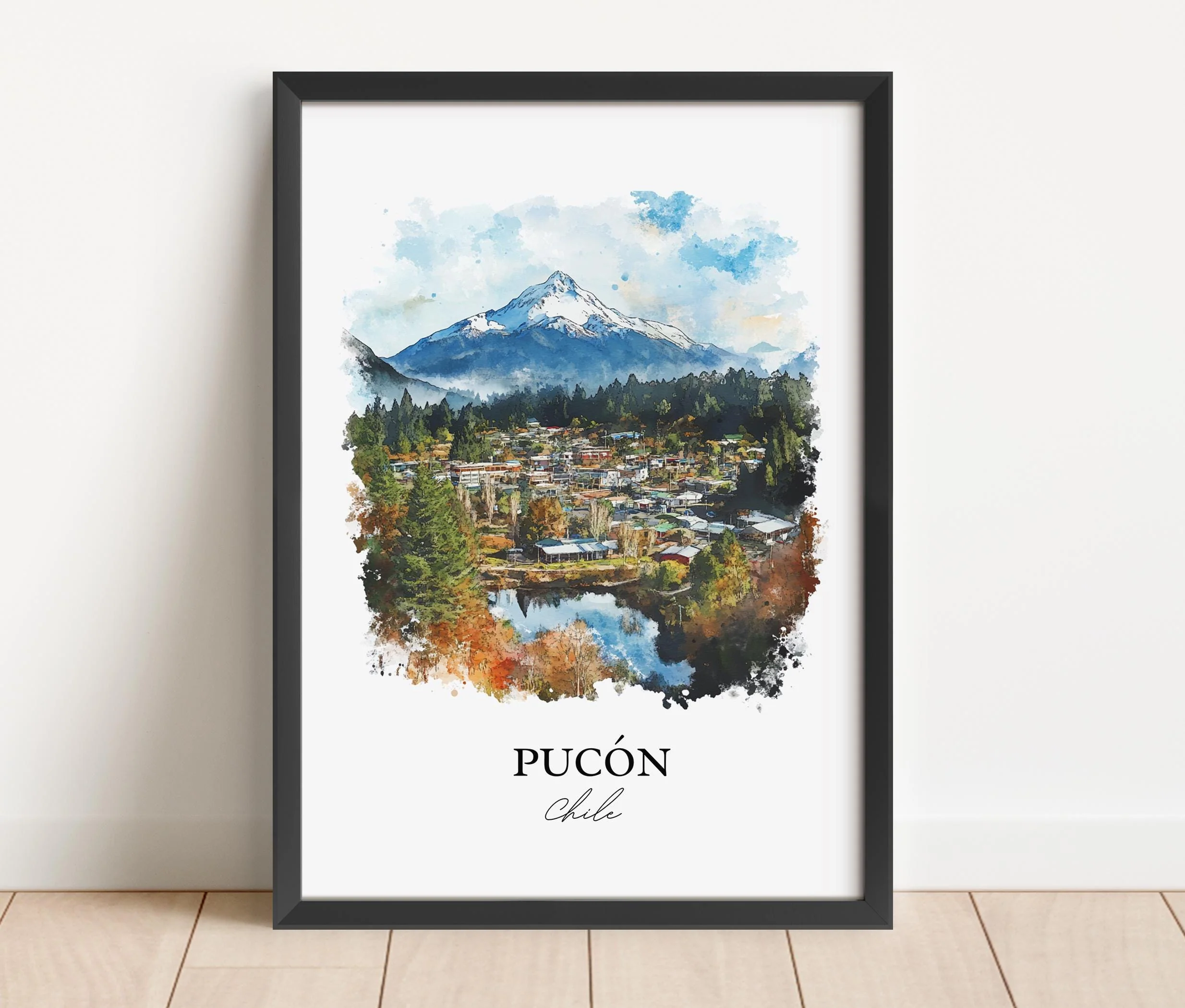 Pucón, Chile – Watercolor Art Print of Lake Villarrica - Image 4