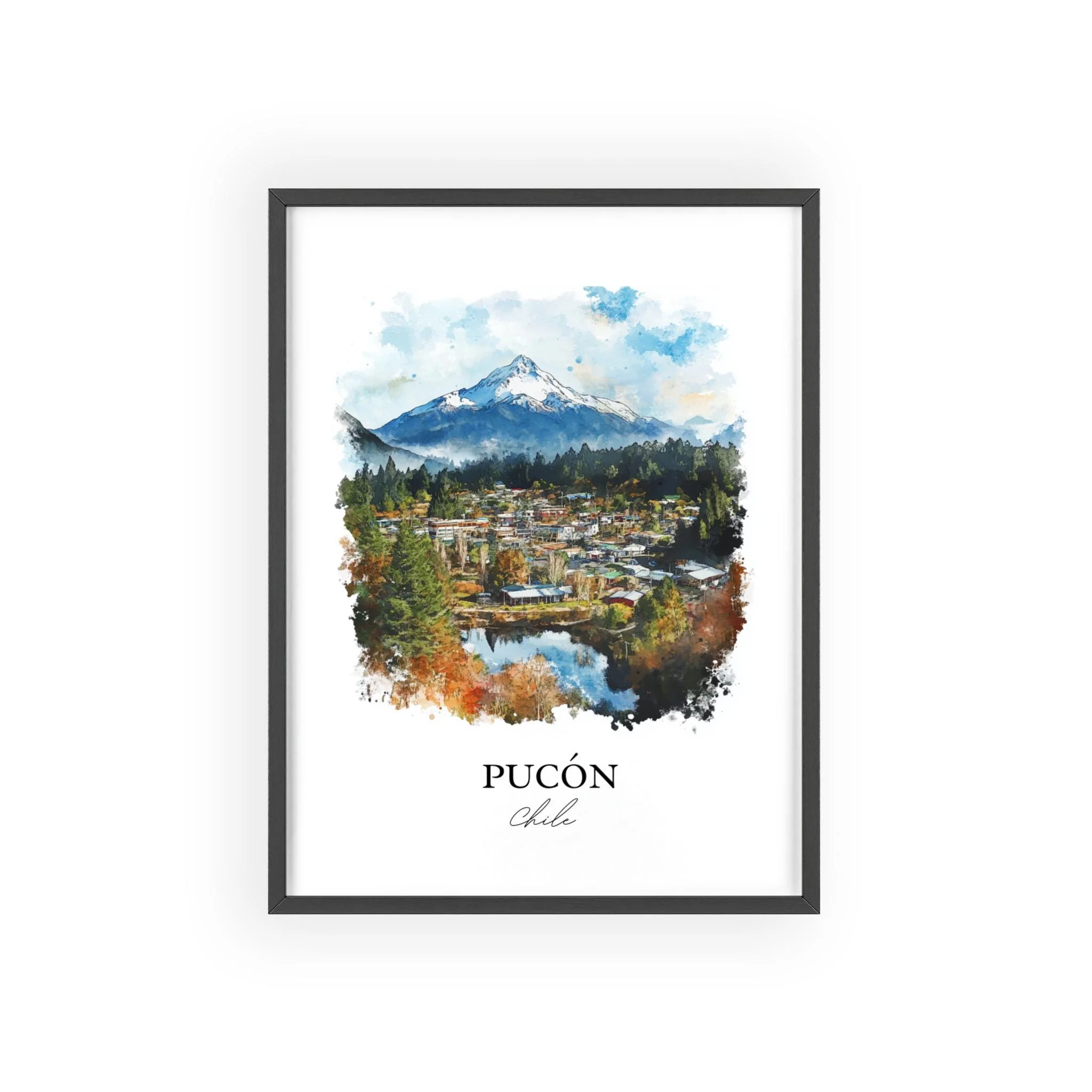 Pucón, Chile – Watercolor Art Print of Lake Villarrica - Image 7