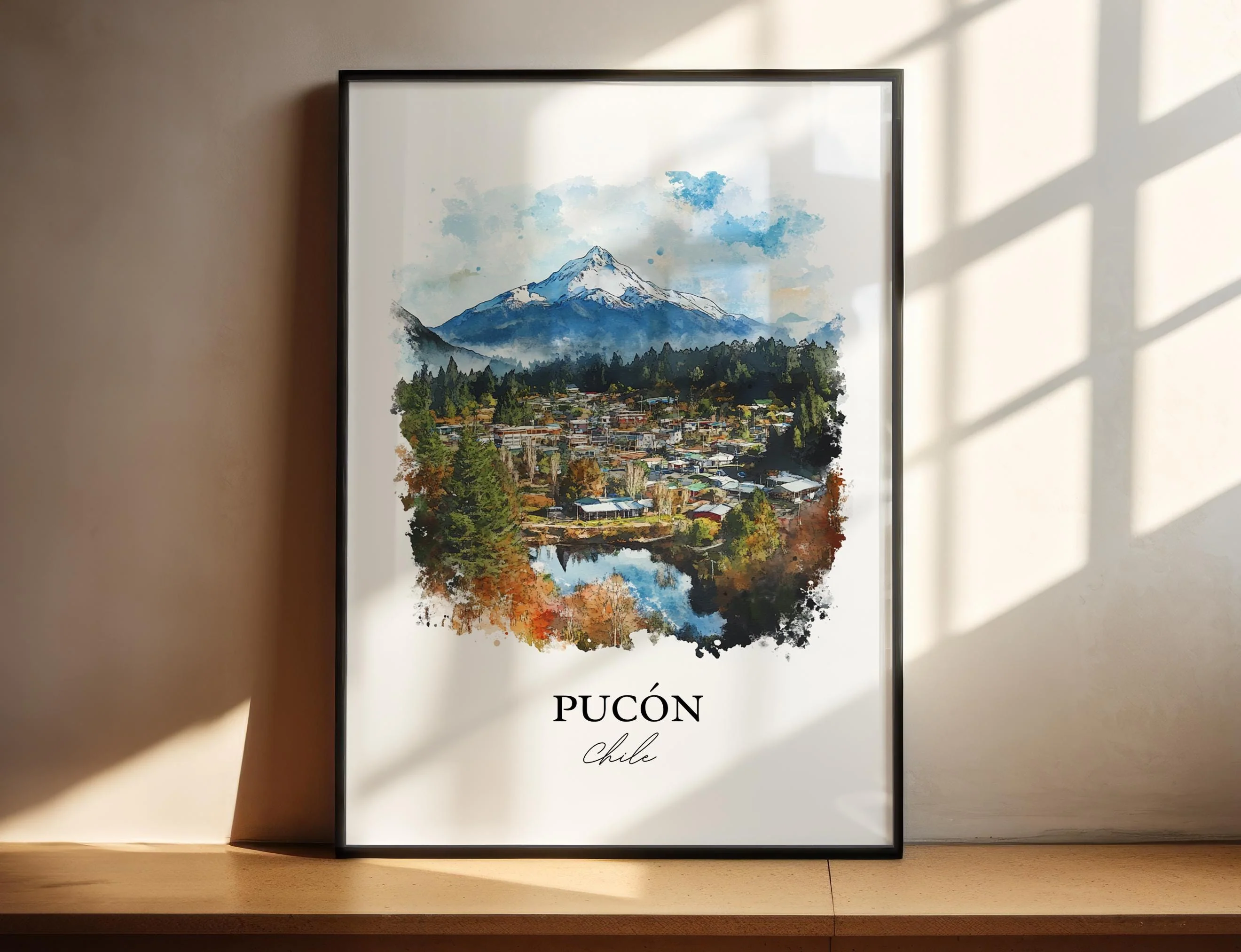 Pucón, Chile – Lake Villarrica Watercolor Art Print