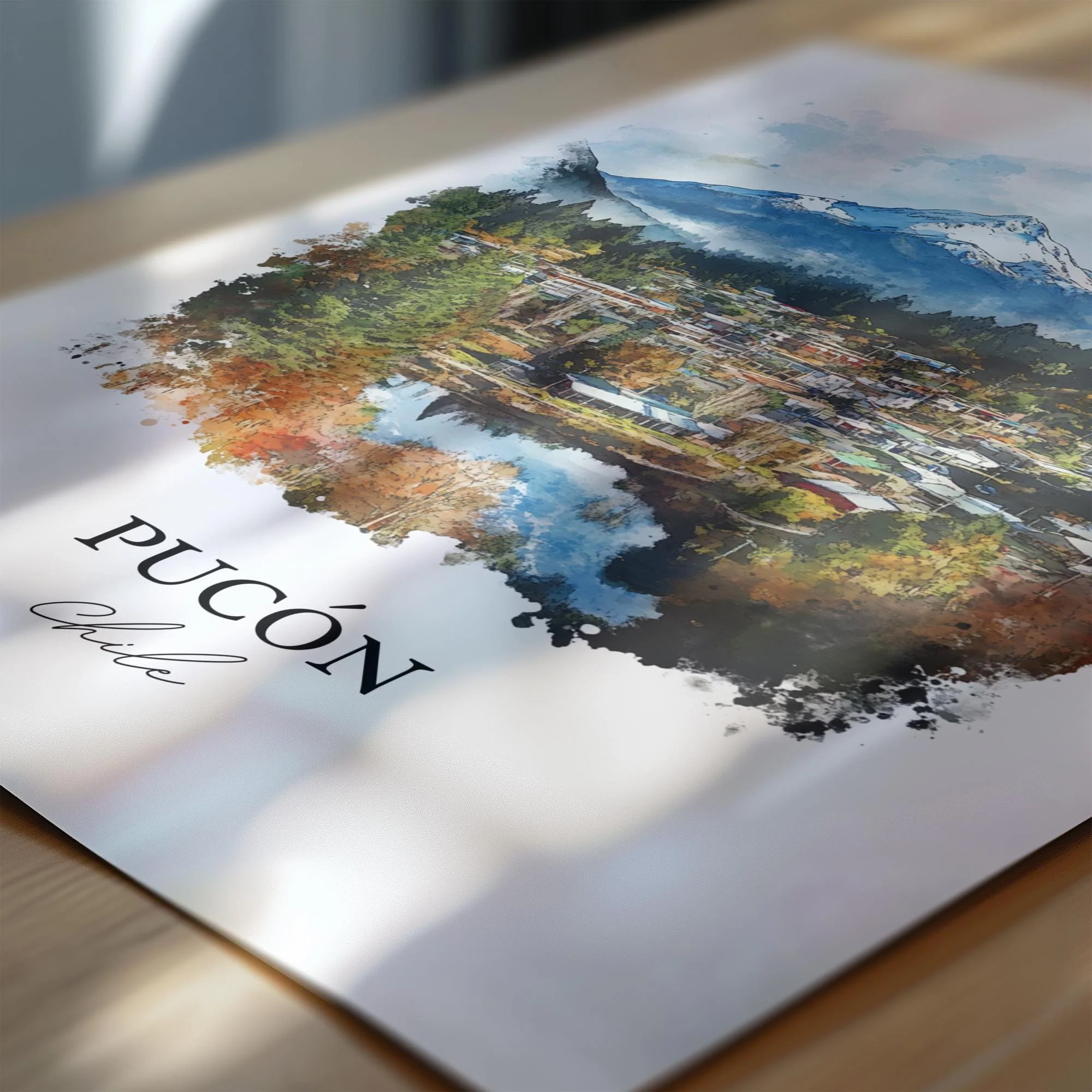 Pucón, Chile – Lake Villarrica Watercolor Art Print - Image 2