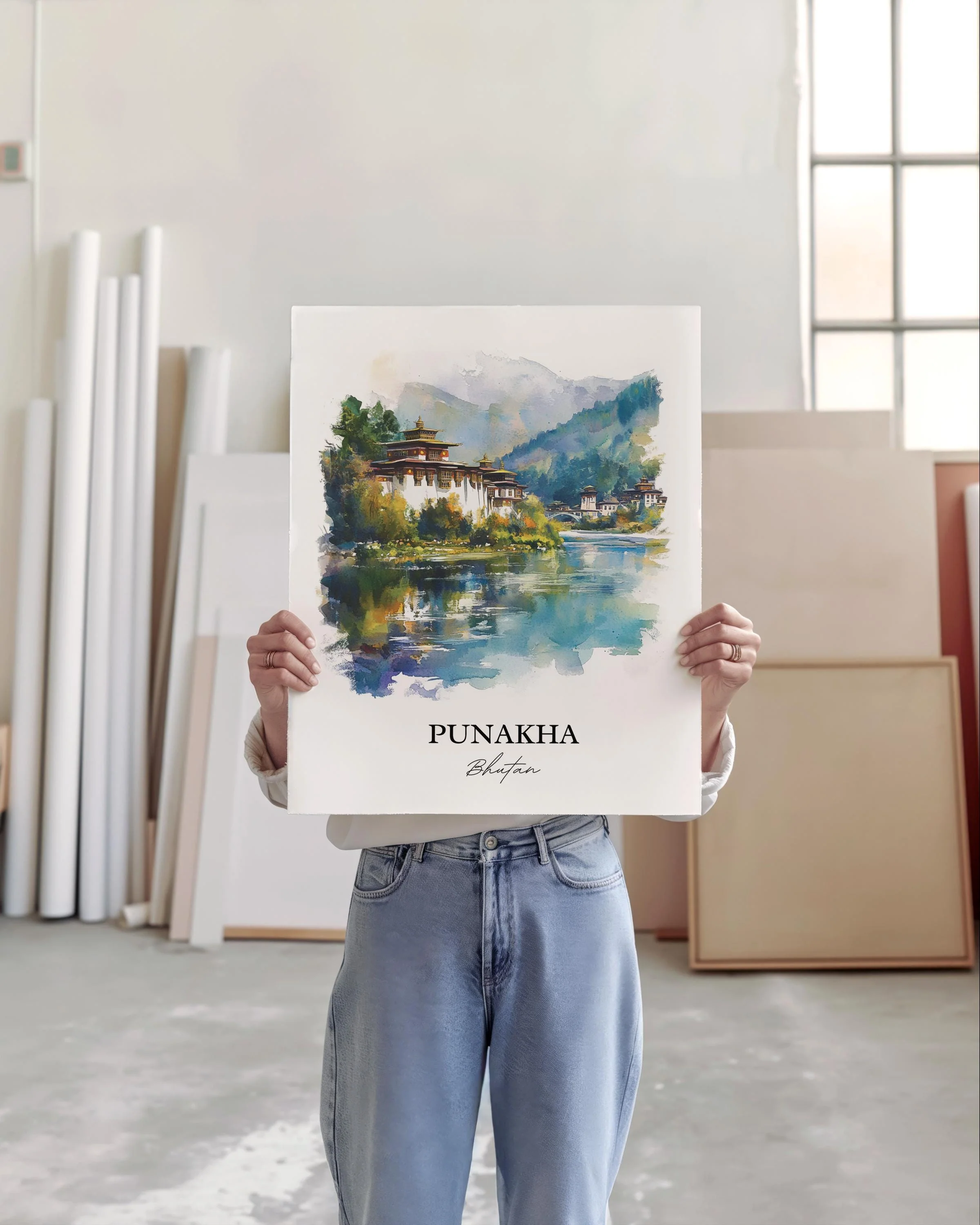Punakha Dzong, Bhutan – Watercolor Art Print - Image 3