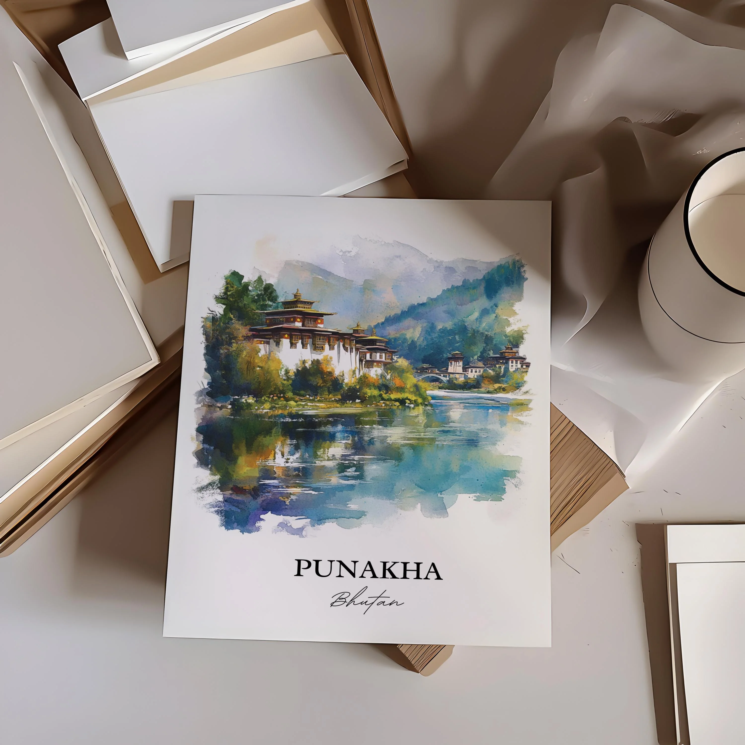 Punakha Dzong, Bhutan – Watercolor Art Print - Image 6