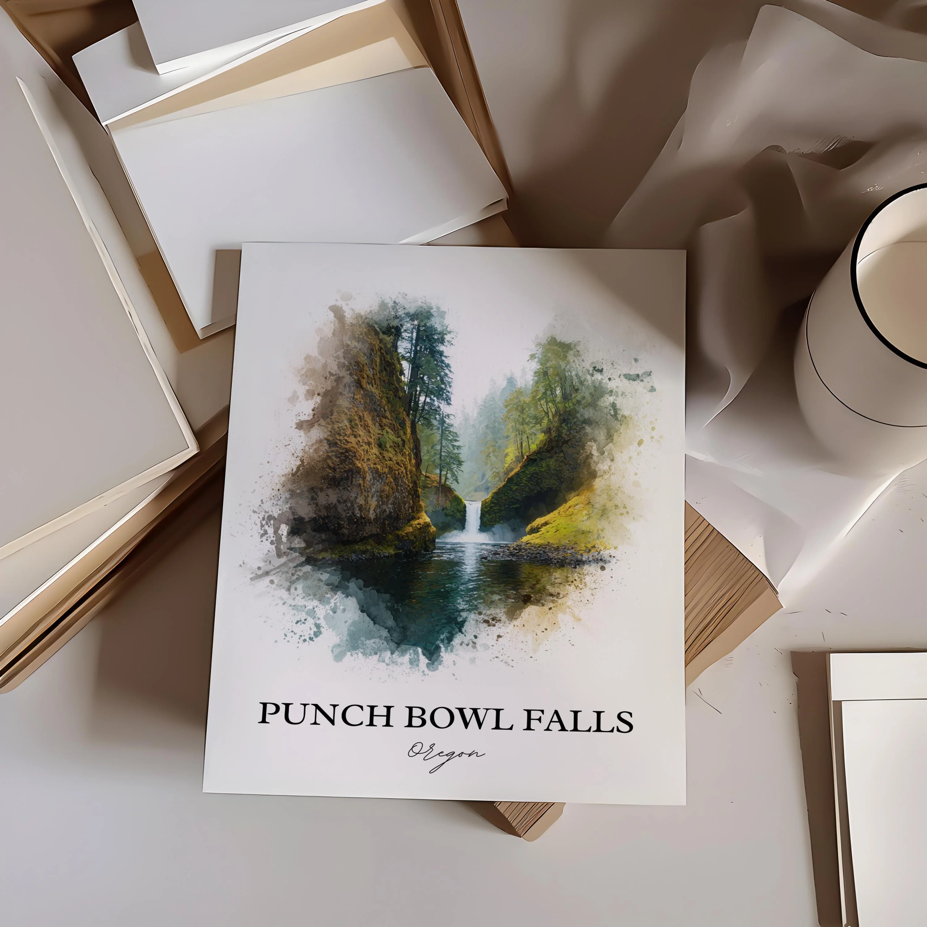Punch Bowl Falls, United States – Watercolor Art Print - Image 5