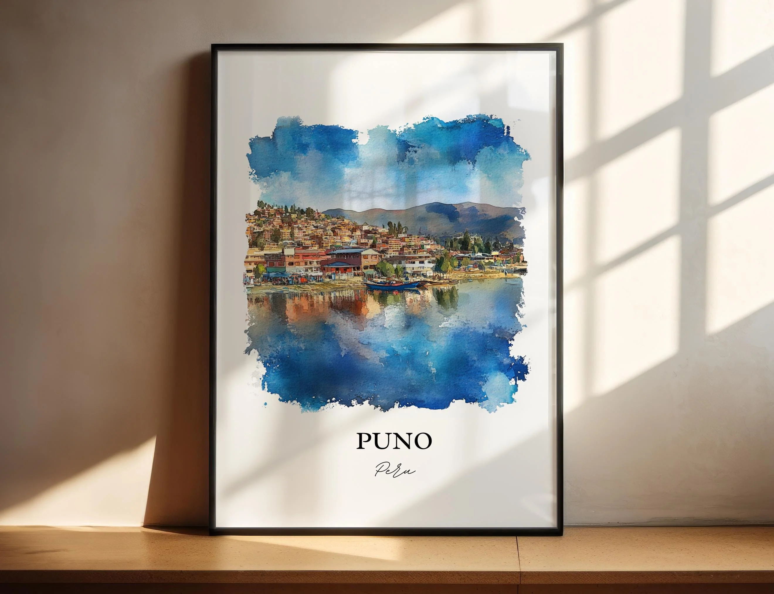Puno, Peru – Lake Titicaca Watercolor Art Print