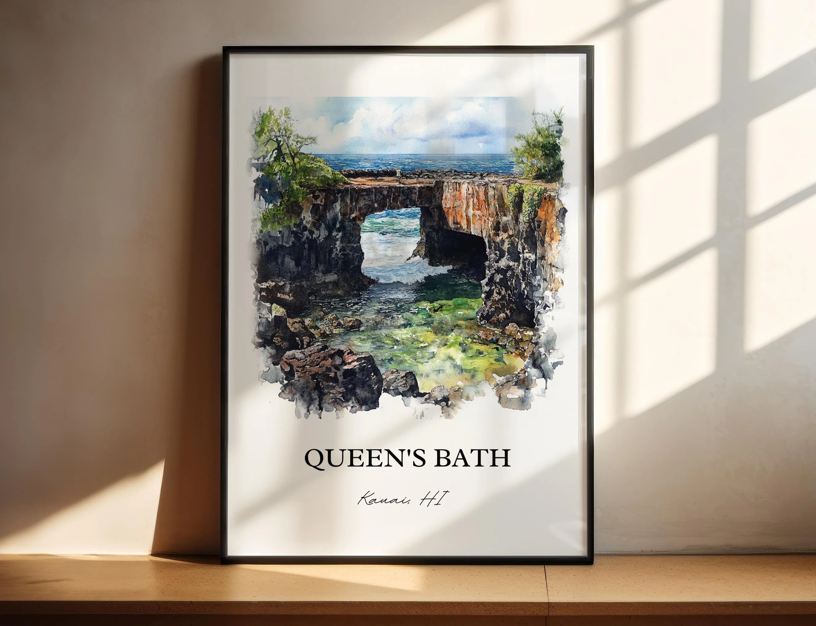 Queens Bath, Kauai HI, USA – Watercolor Art Print