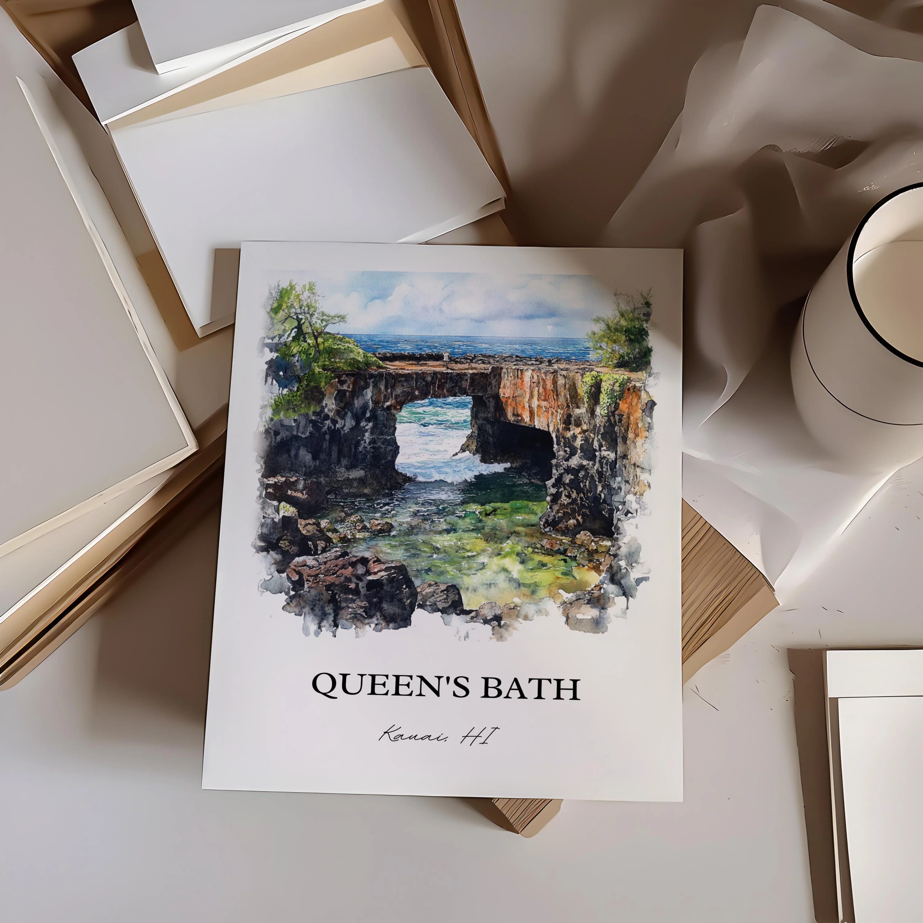 Queens Bath, Kauai HI, USA – Watercolor Art Print - Image 4