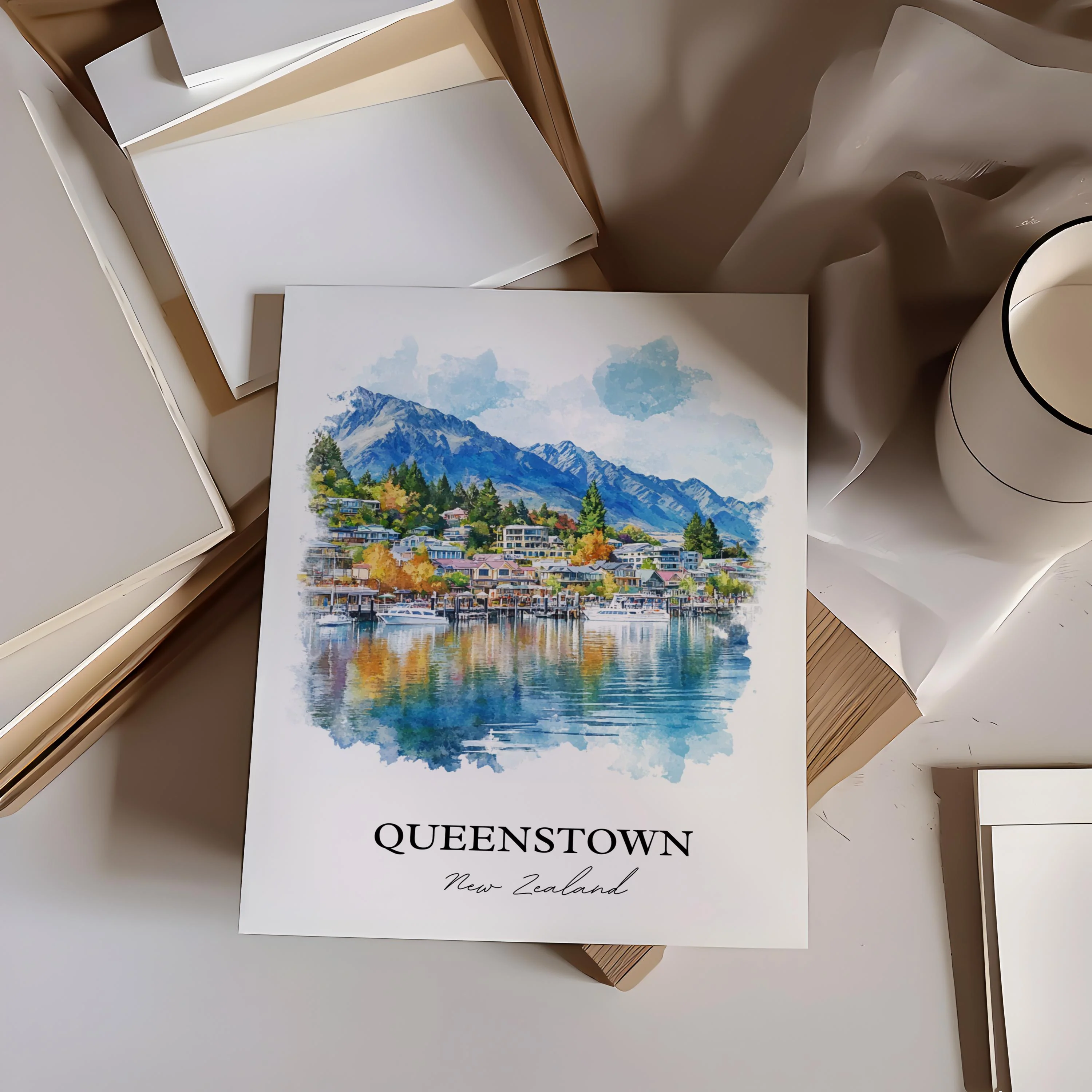 Queenstown, New Zealand – Watercolor Art Print - Image 3