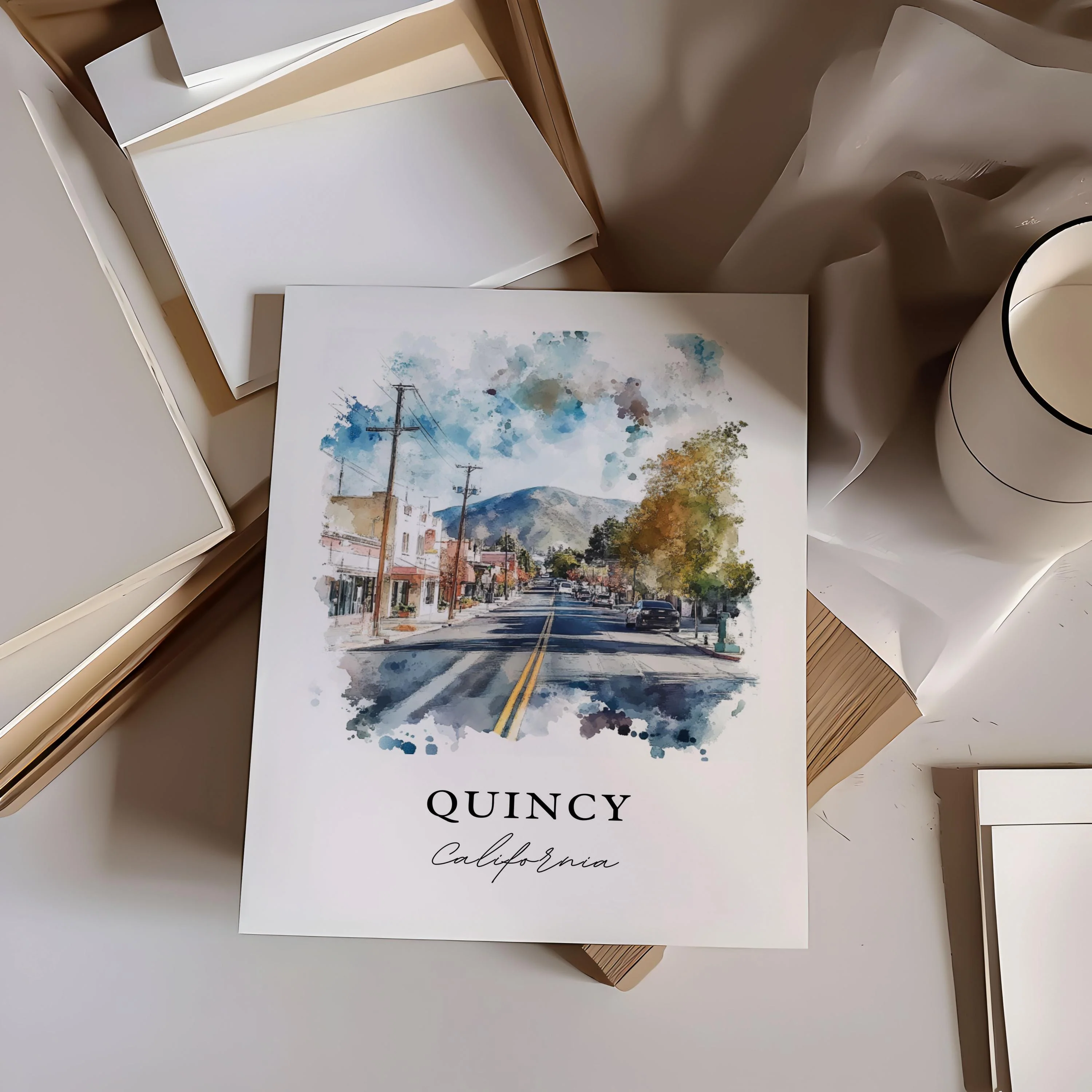 Quincy, California, California – Watercolor Art Print - Image 2