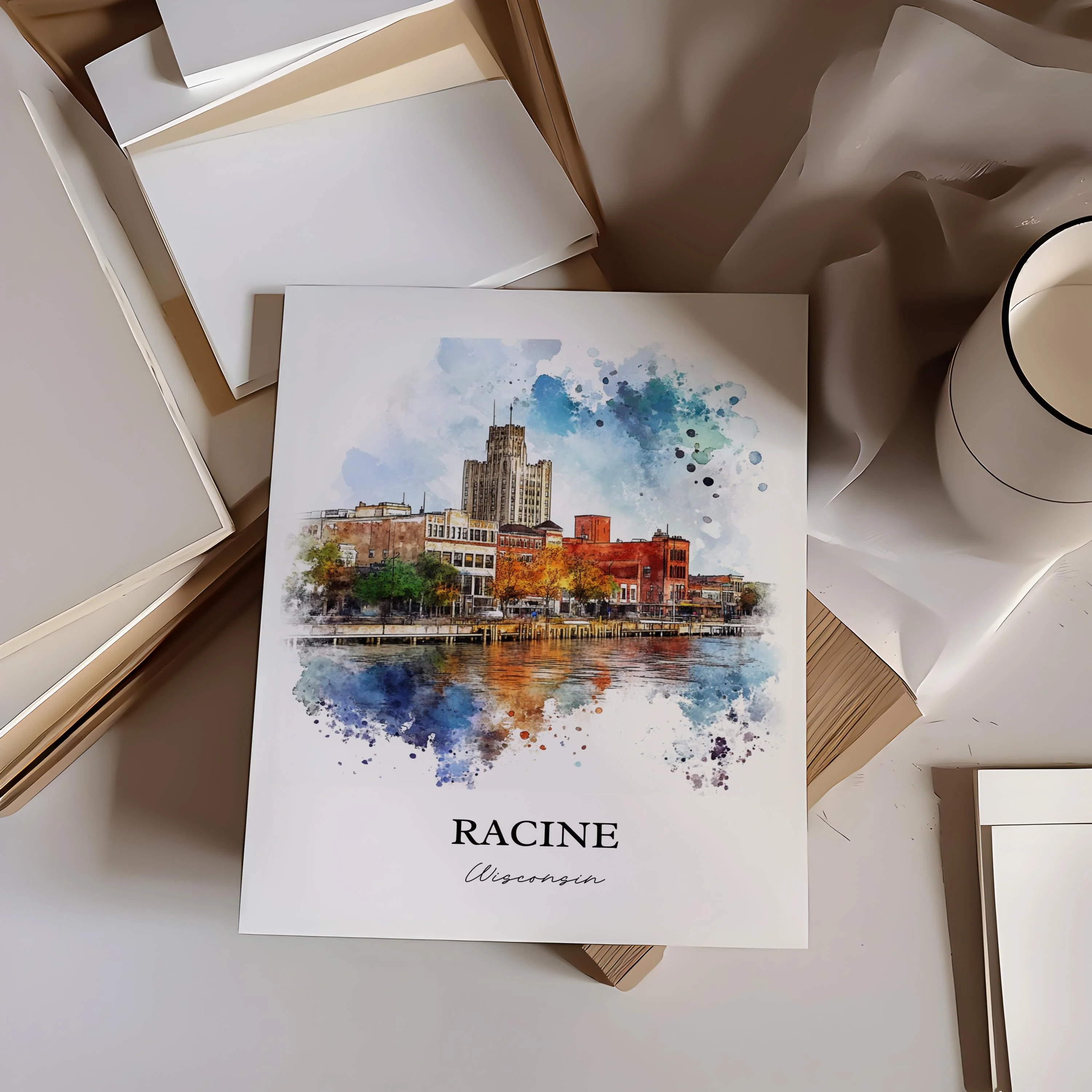 Racine, Wisconsin – Watercolor Art Print - Image 3