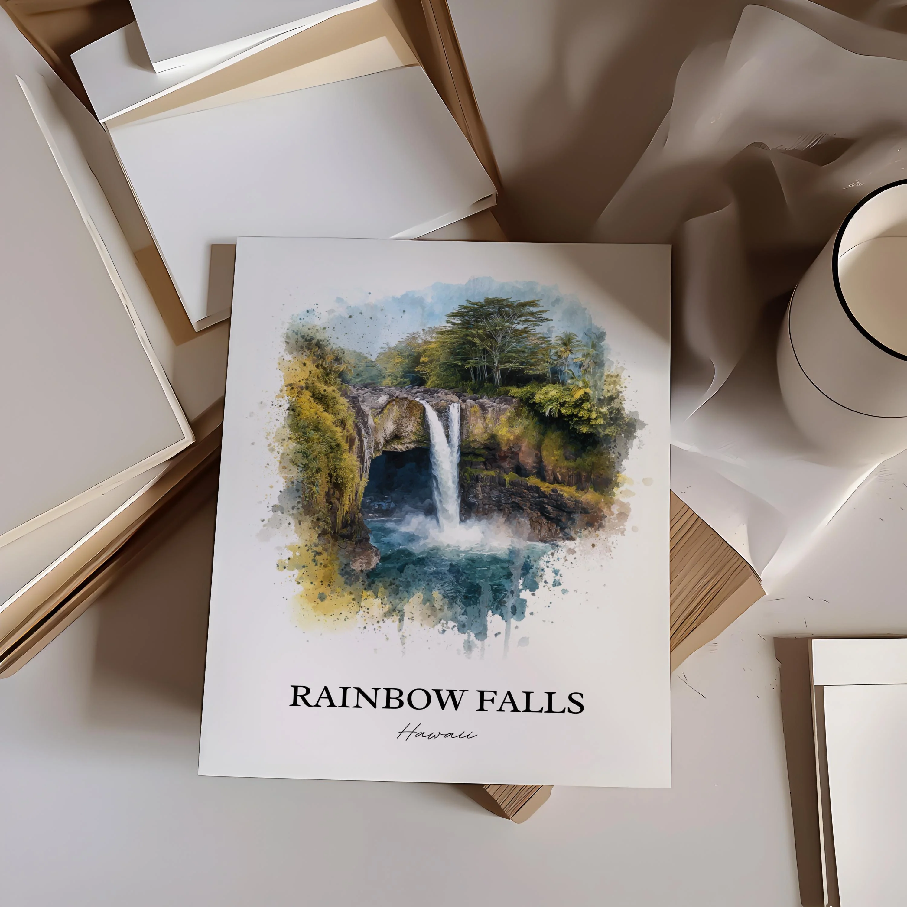 Rainbow Falls, Hilo, Hawaii – Watercolor Art Print - Image 4