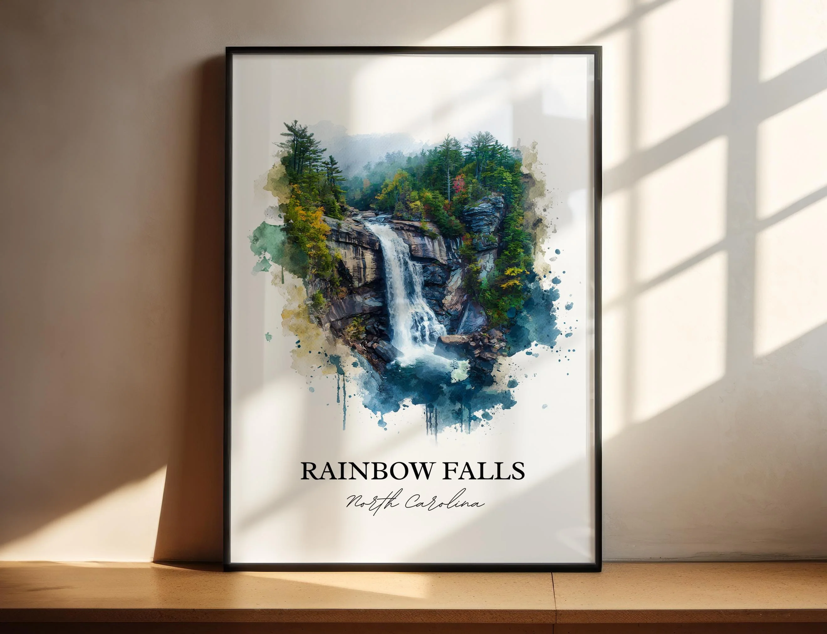 Rainbow Falls, North Carolina, USA – Watercolor Art Print