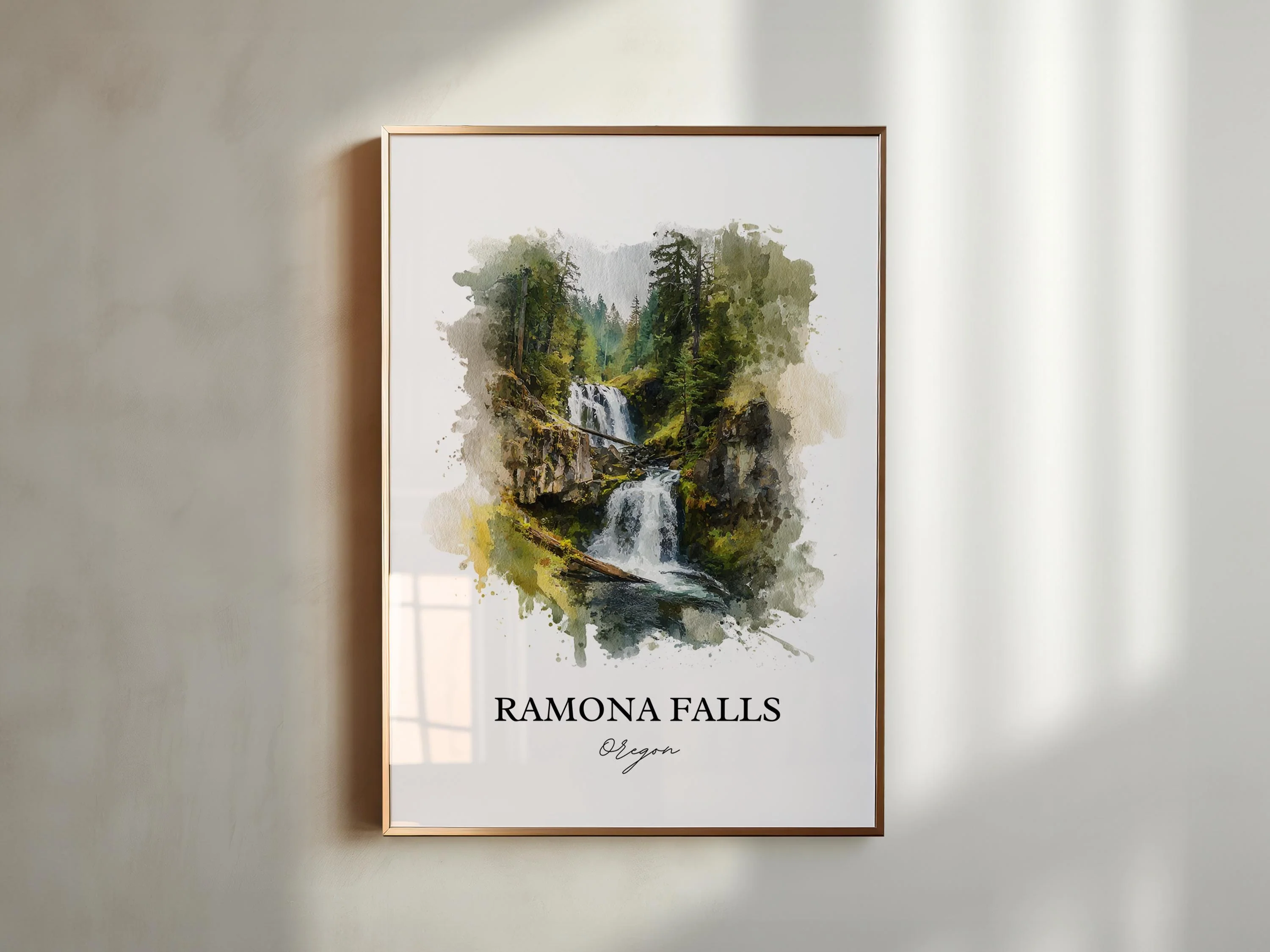 Ramona Falls, Oregon, USA – Watercolor Art Print - Image 3