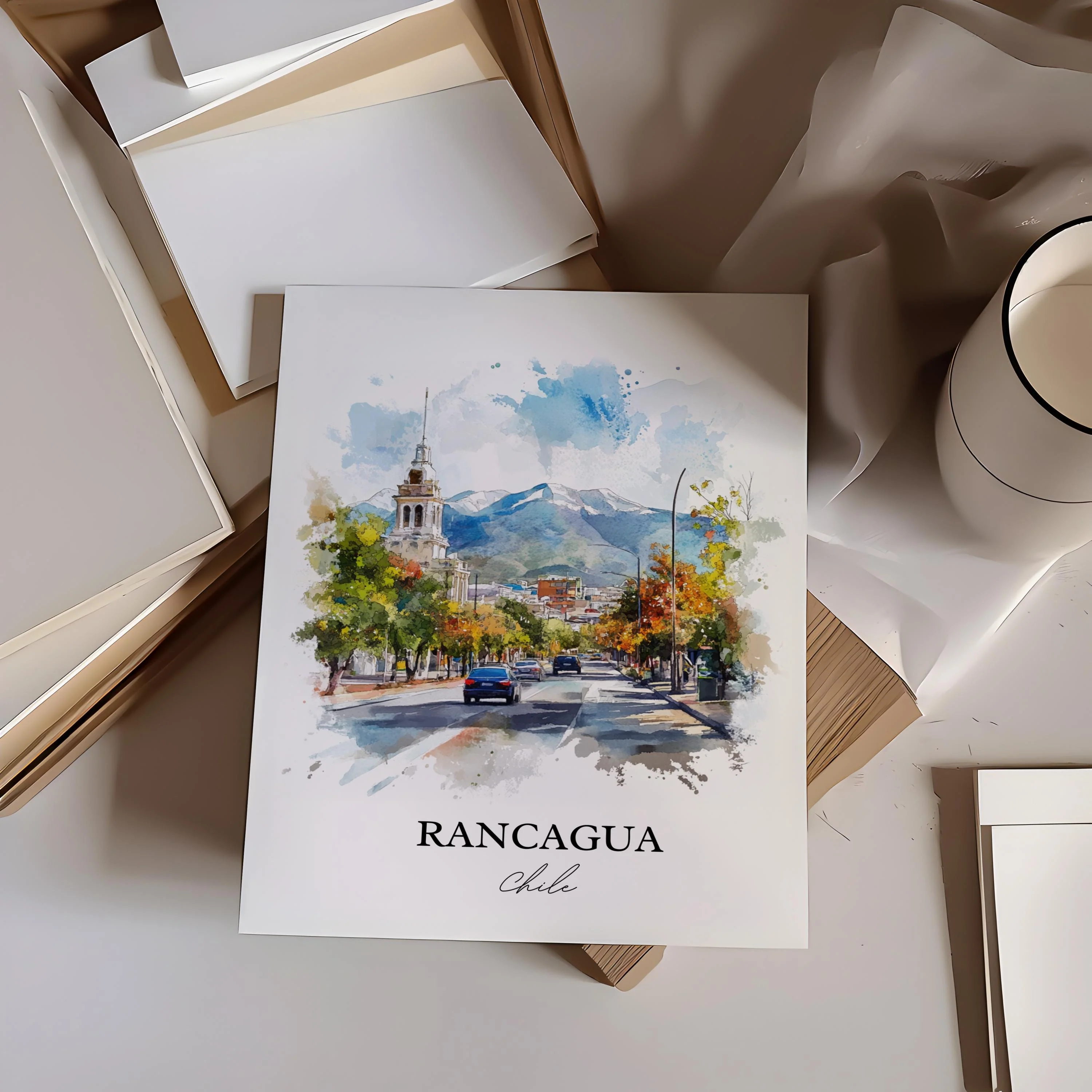 Rancagua, Chile – Watercolor Art Print - Image 2