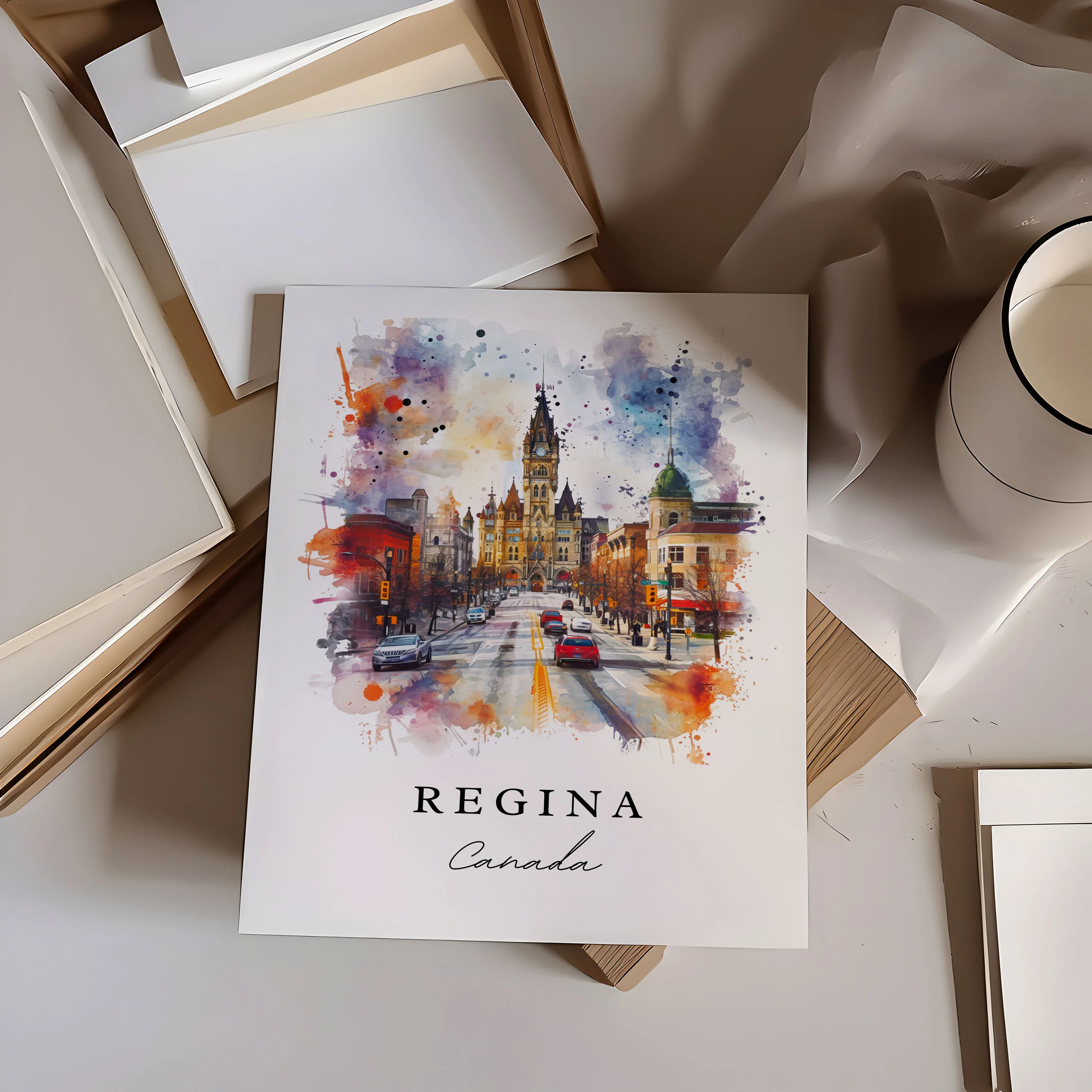 Regina, Canada – Watercolor Art Print - Image 2