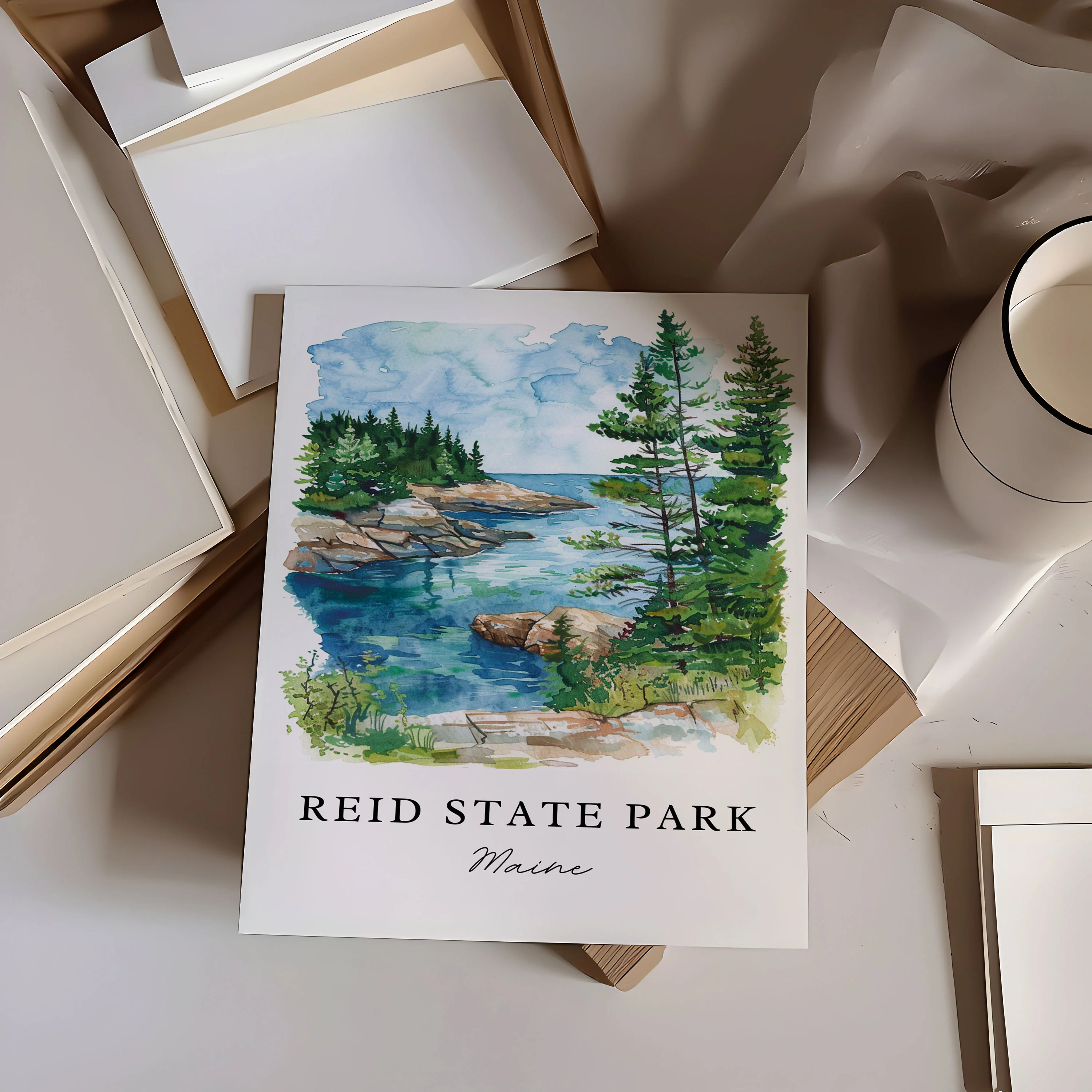 Reid State Park, Maine, Maine – Watercolor Art Print - Image 2