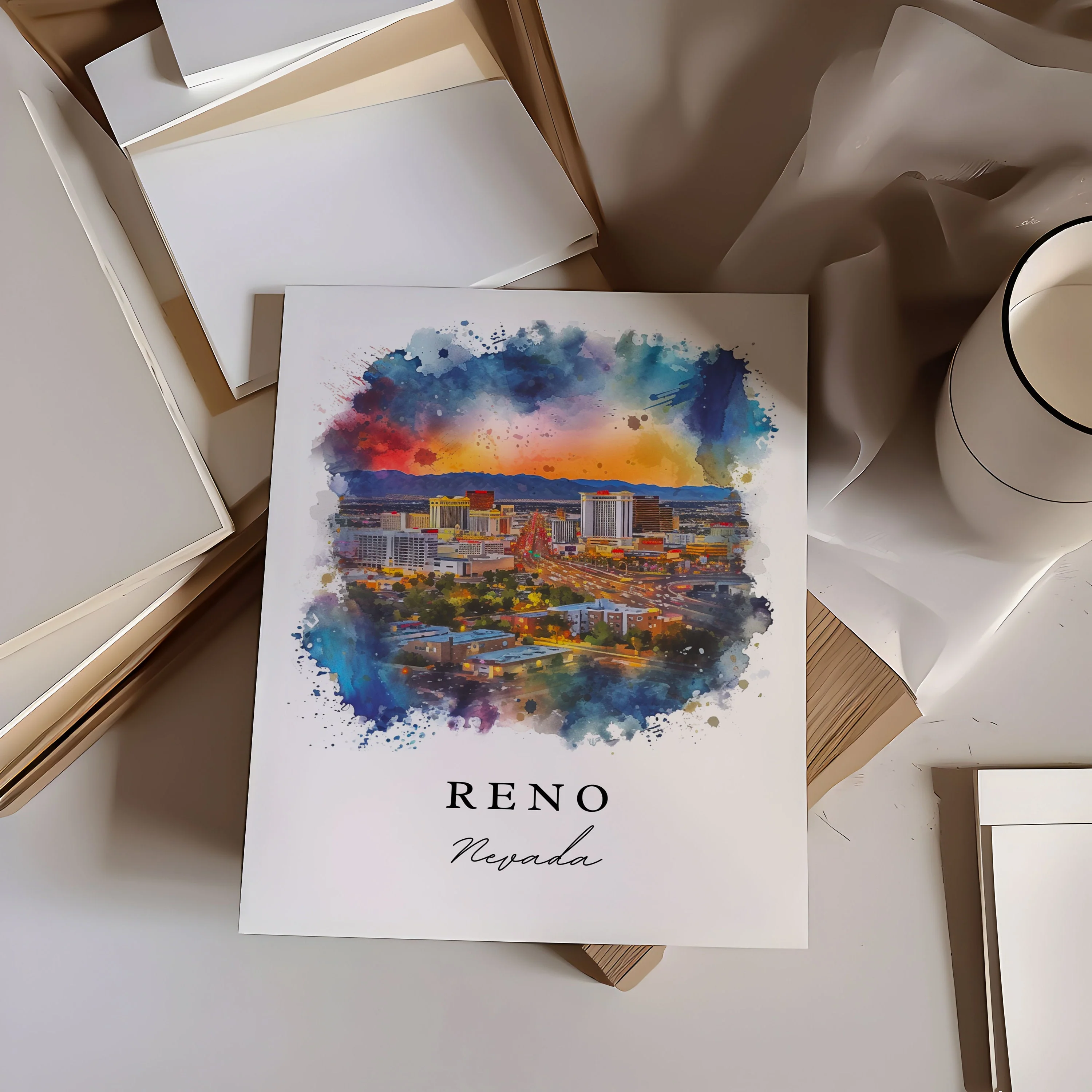 Reno, Nevada, Nevada – Watercolor Art Print - Image 2