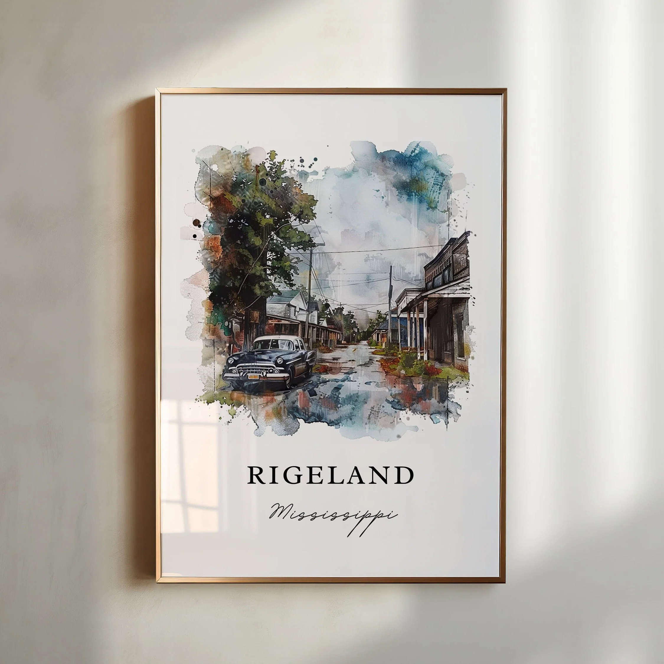 Rigeland, Mississippi, Mississippi – Watercolor Art Print