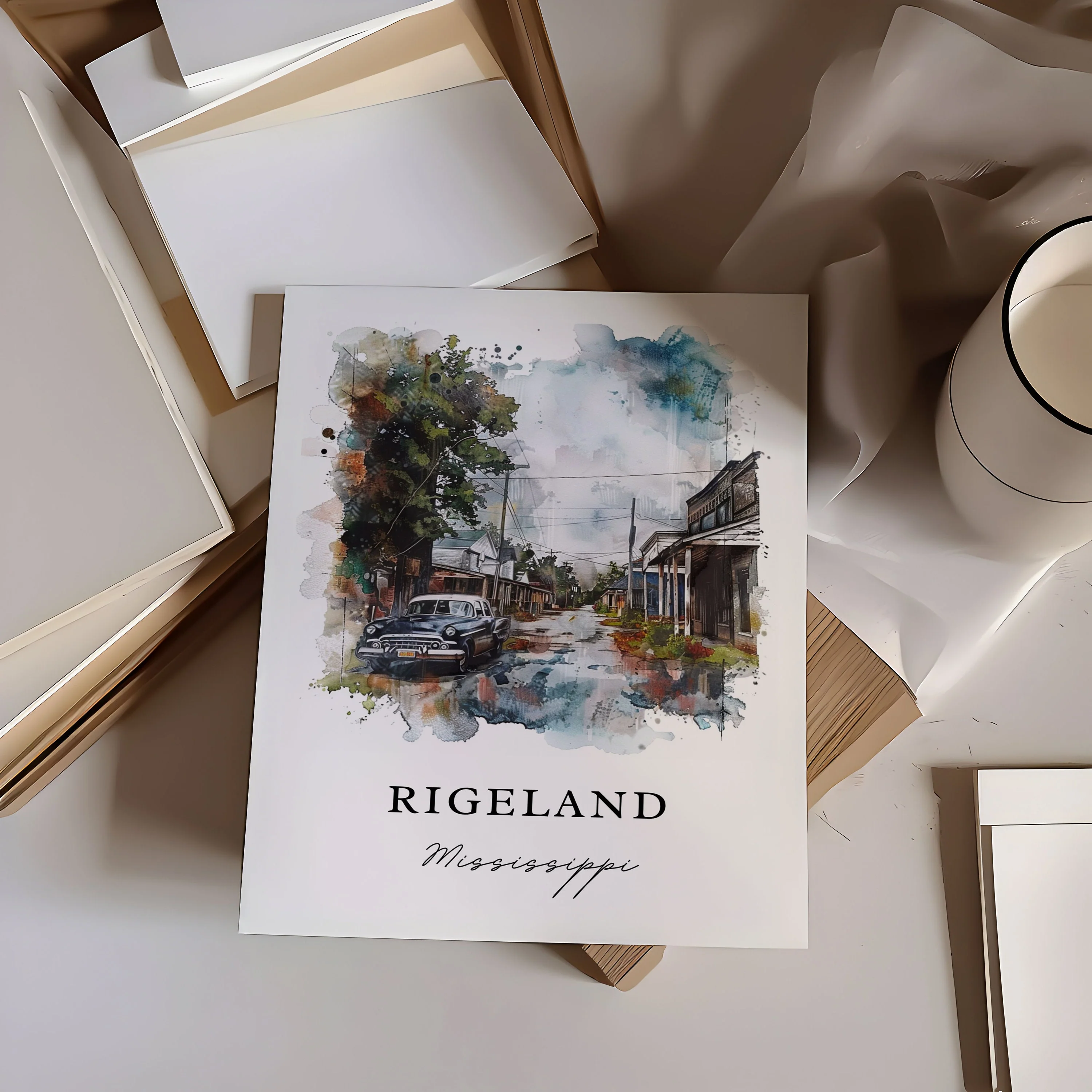Rigeland, Mississippi, Mississippi – Watercolor Art Print - Image 2