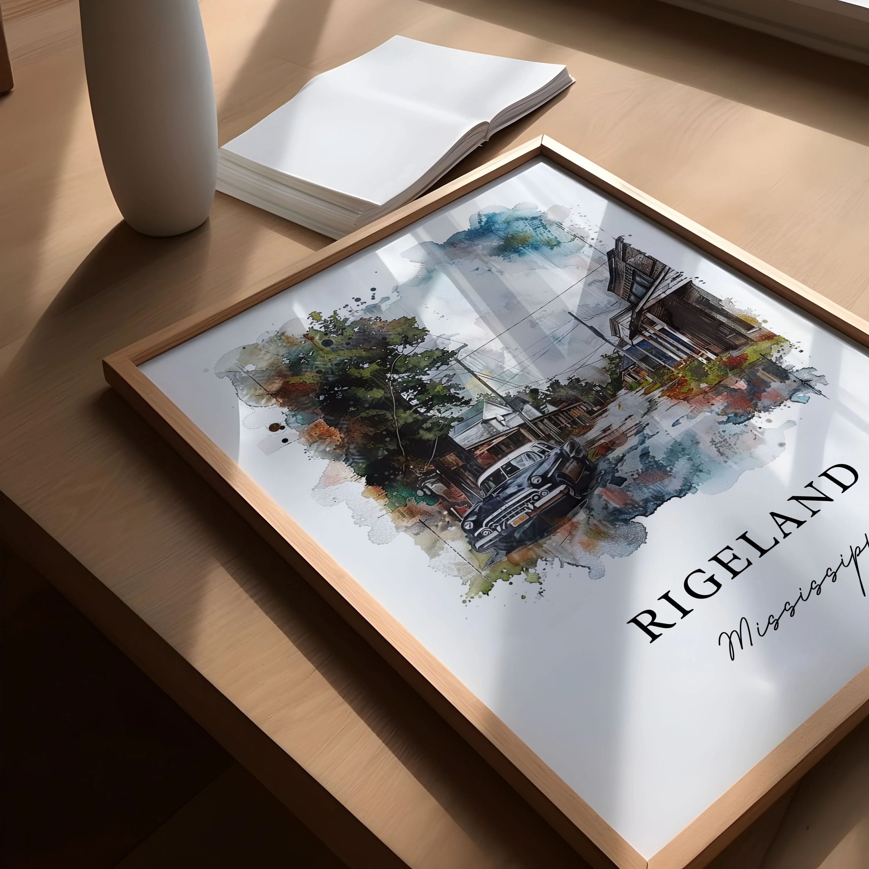 Rigeland, Mississippi, Mississippi – Watercolor Art Print - Image 3