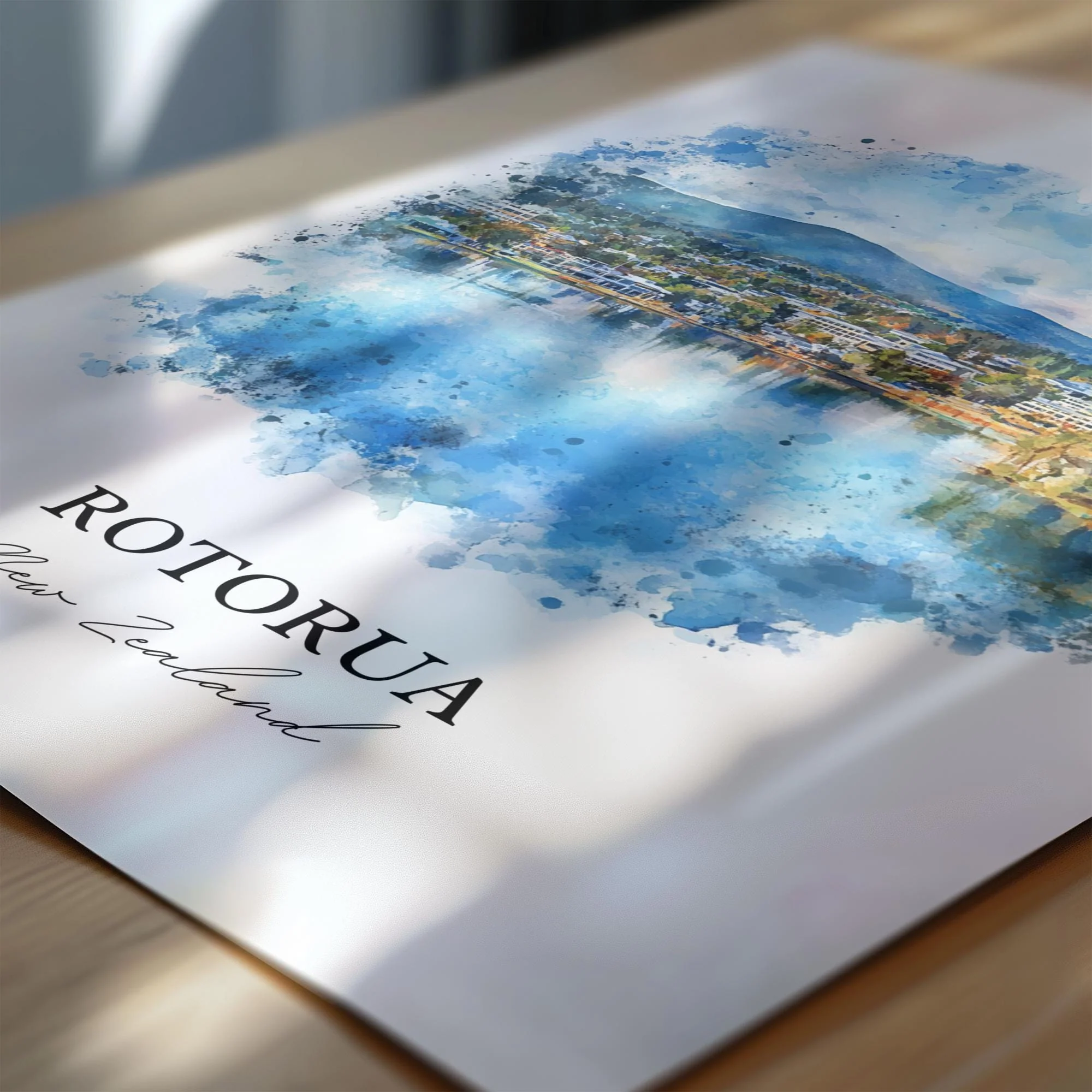 Rotorua, New Zealand – Watercolor Art Print - Image 2