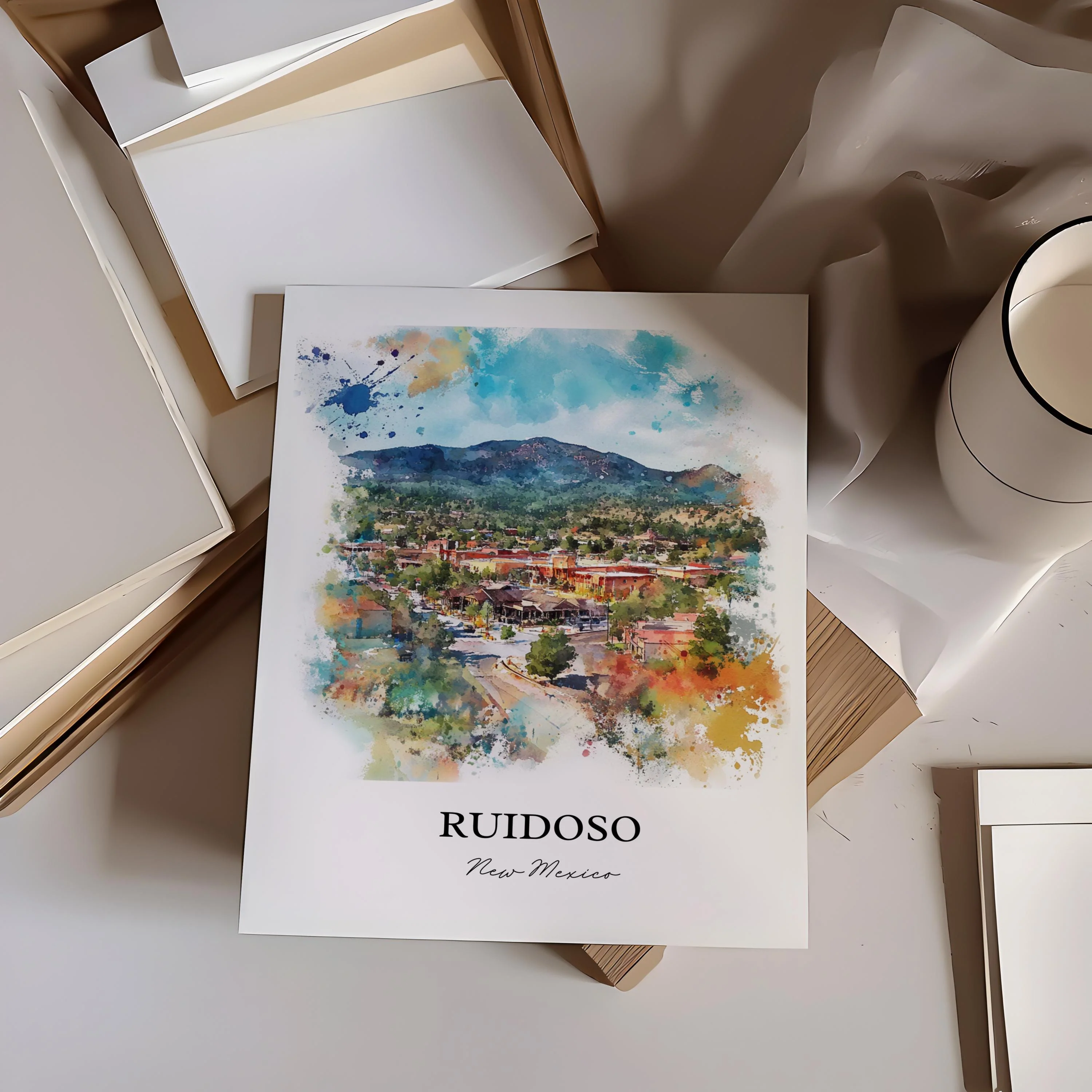 Ruidoso, New Mexico – Watercolor Art Print of Sierra Blanca Mountains - Image 3