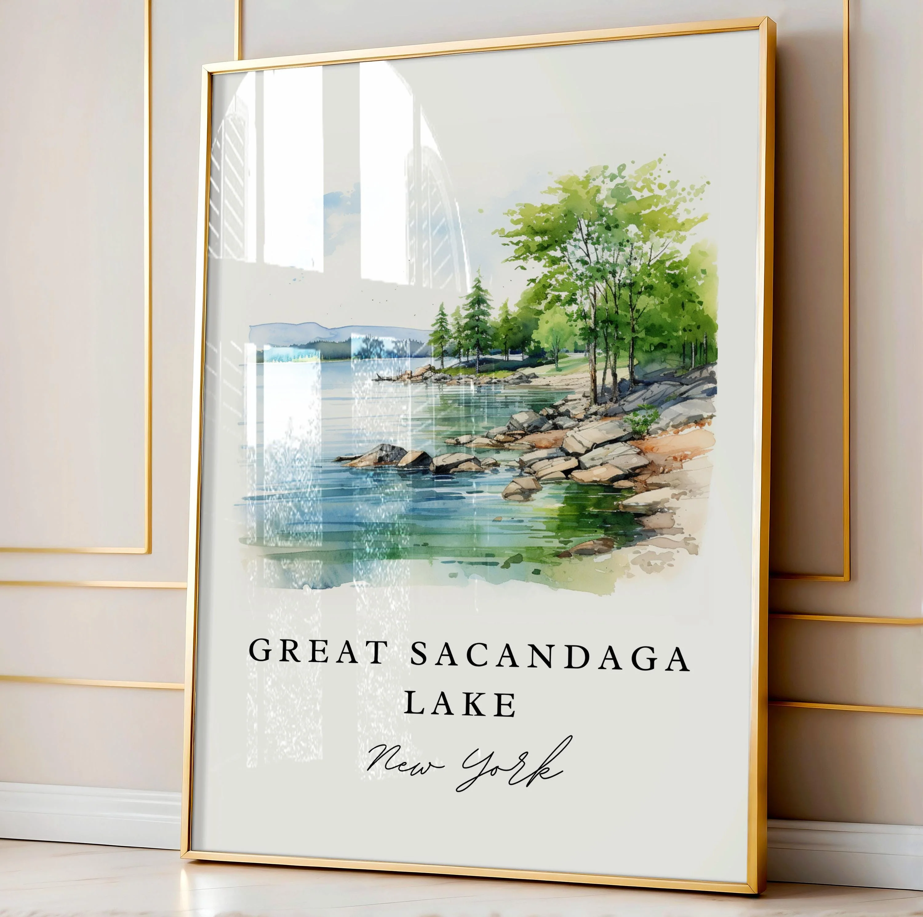 Sacandaga Lake, New York, New York – Watercolor Art Print - Image 5