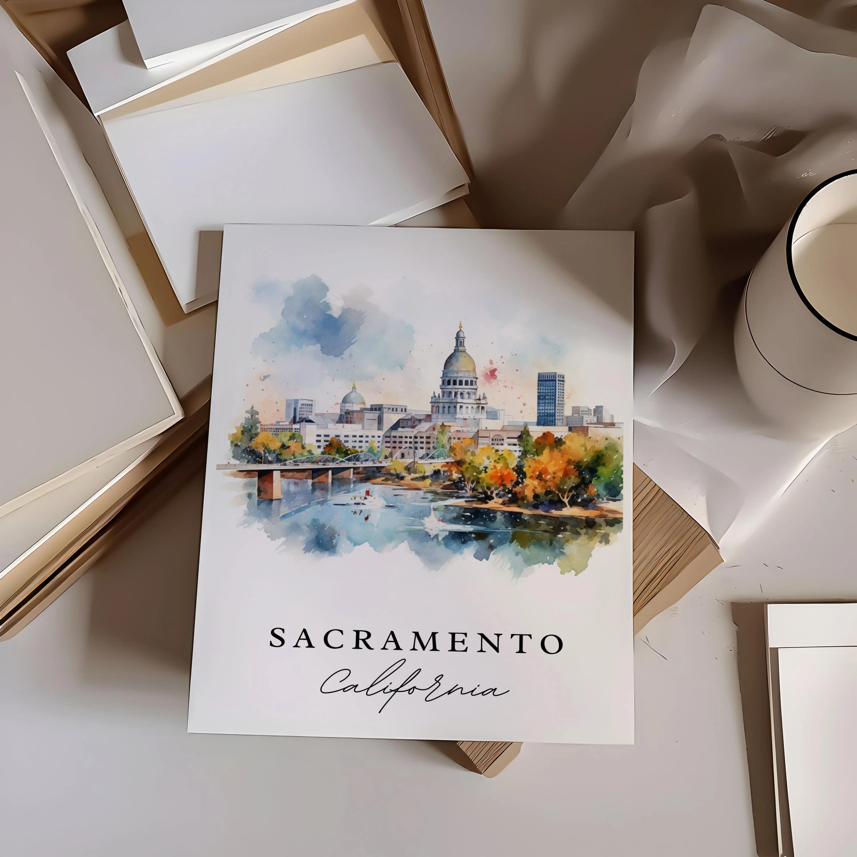 Sacramento, California – Watercolor Art Print - Image 2