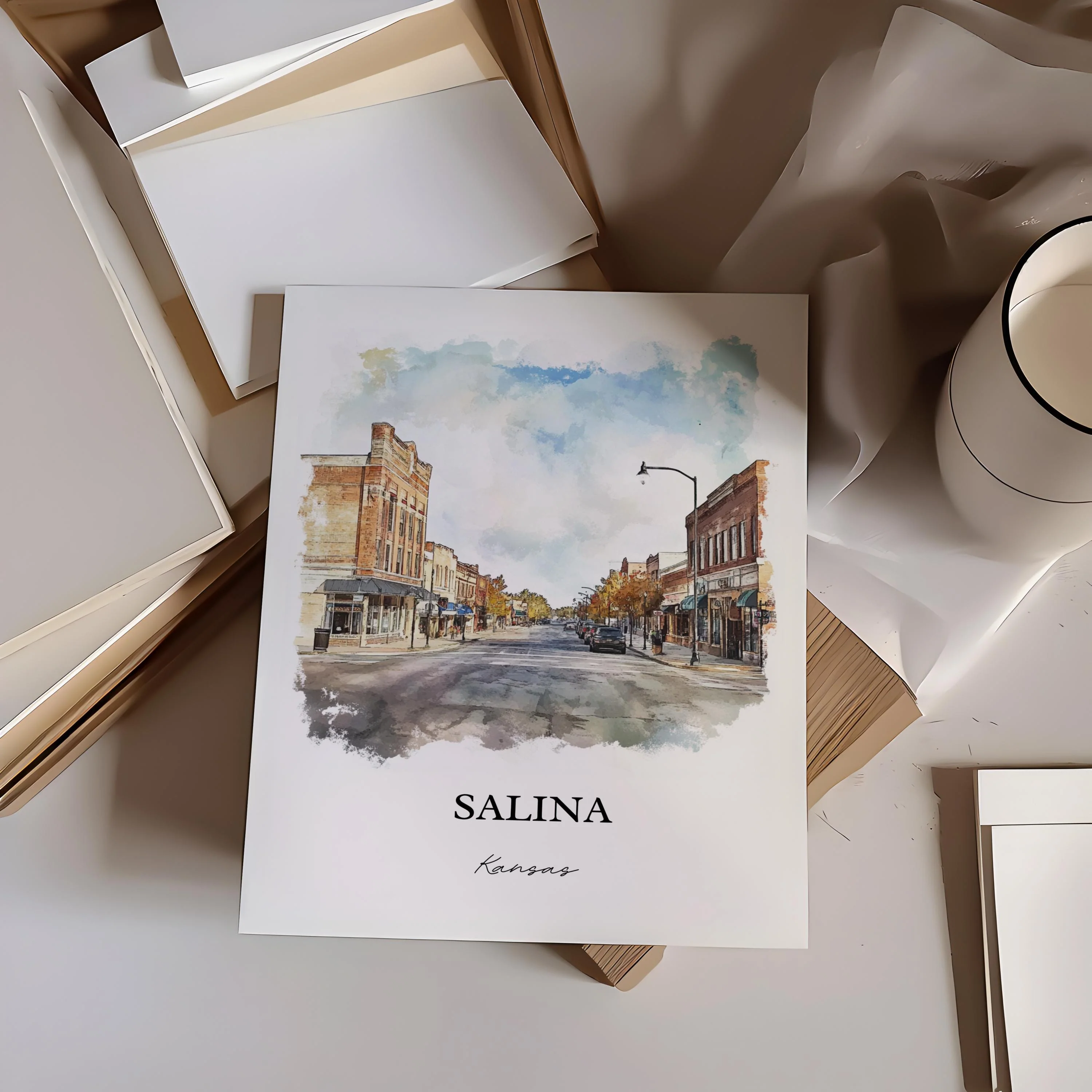 Salina, Kansas, USA – Watercolor Art Print - Image 4