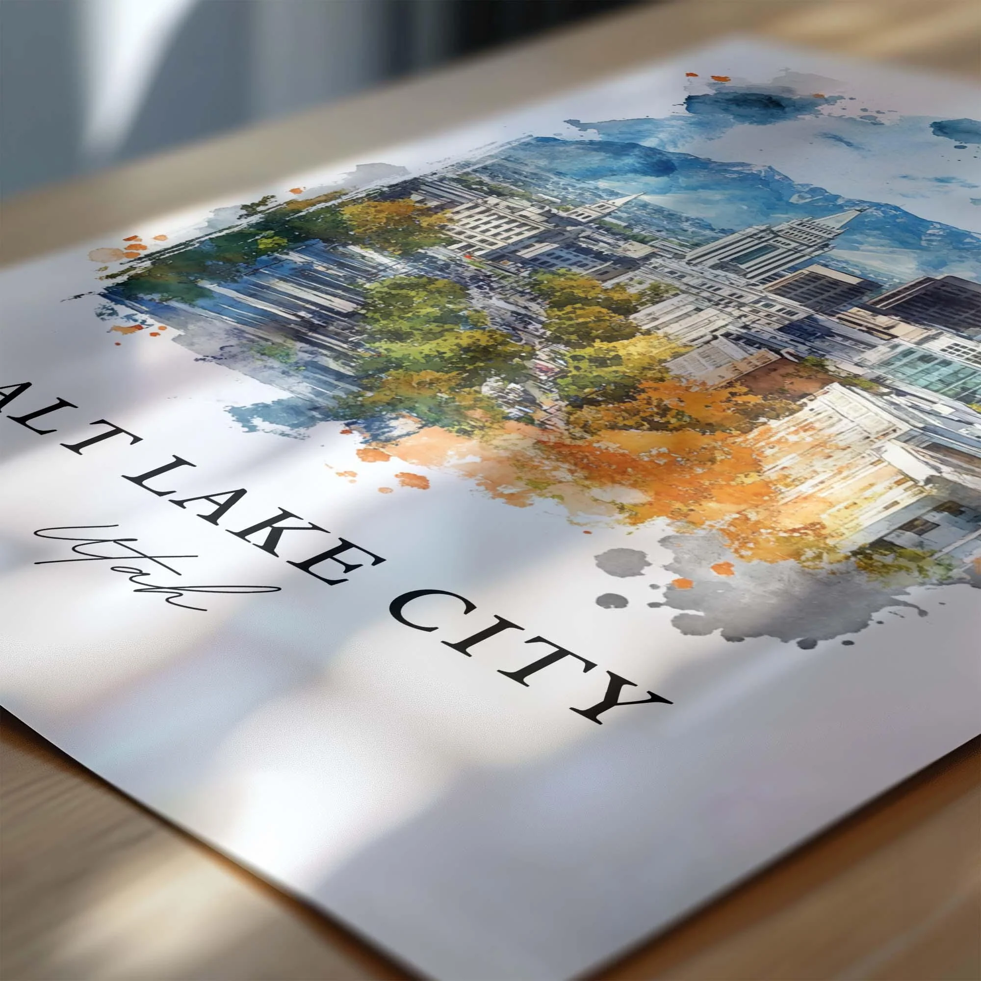 Salt Lake City, USA – Watercolor Art Print - Image 3