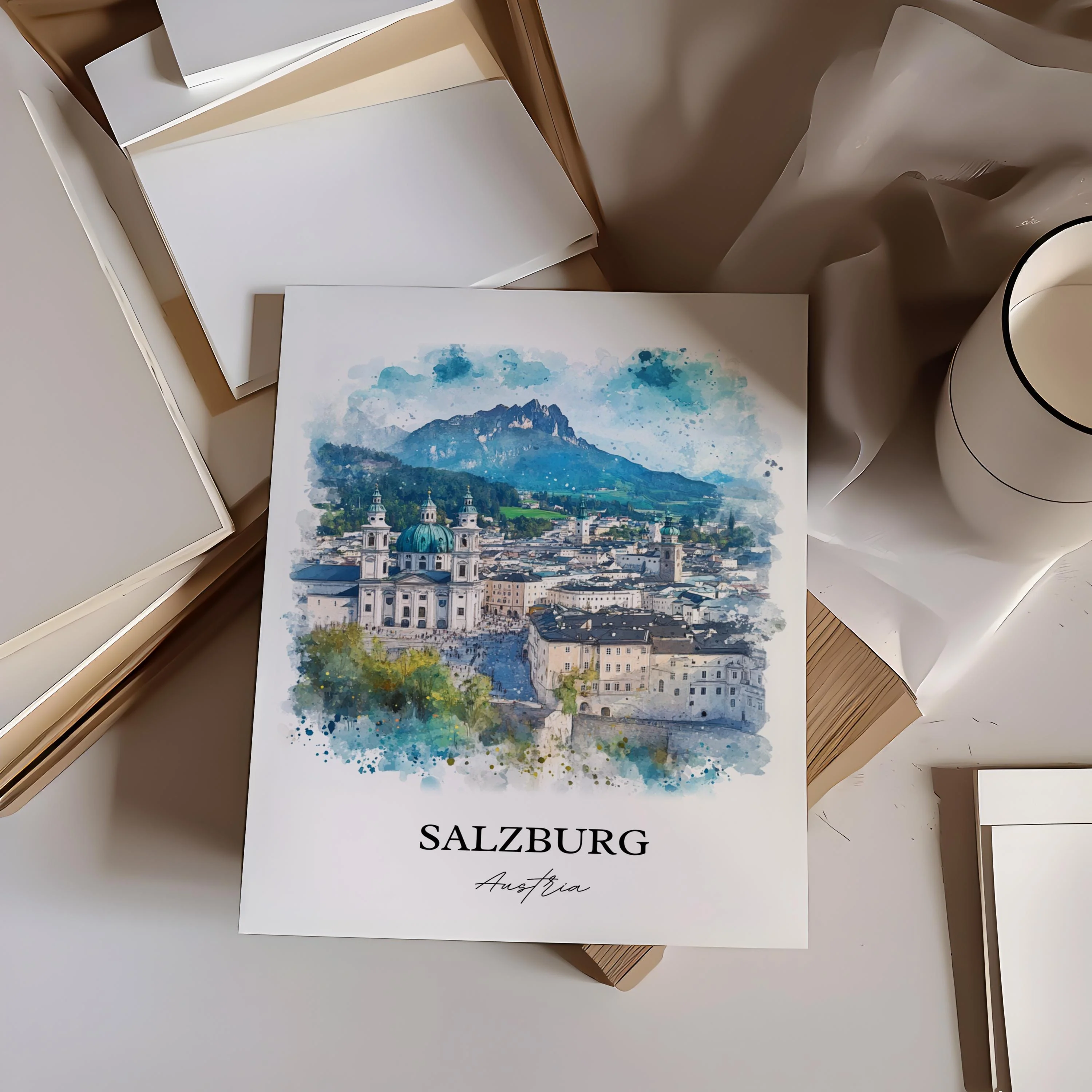 Salzburg, Austria – Watercolor Art Print - Image 3