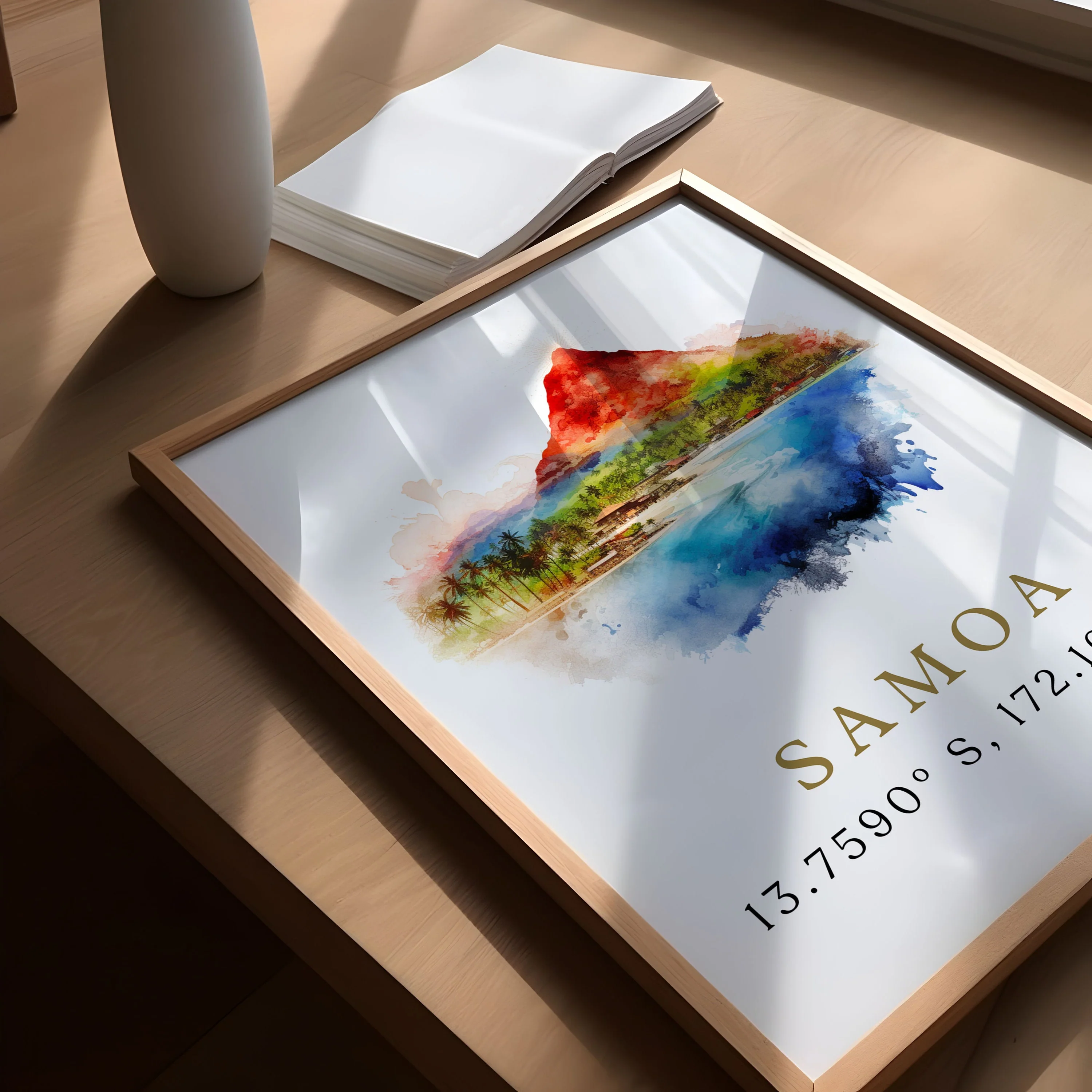 Samoa, Samoa – Watercolor Art Print with Coordinates and Custom Text - Image 3
