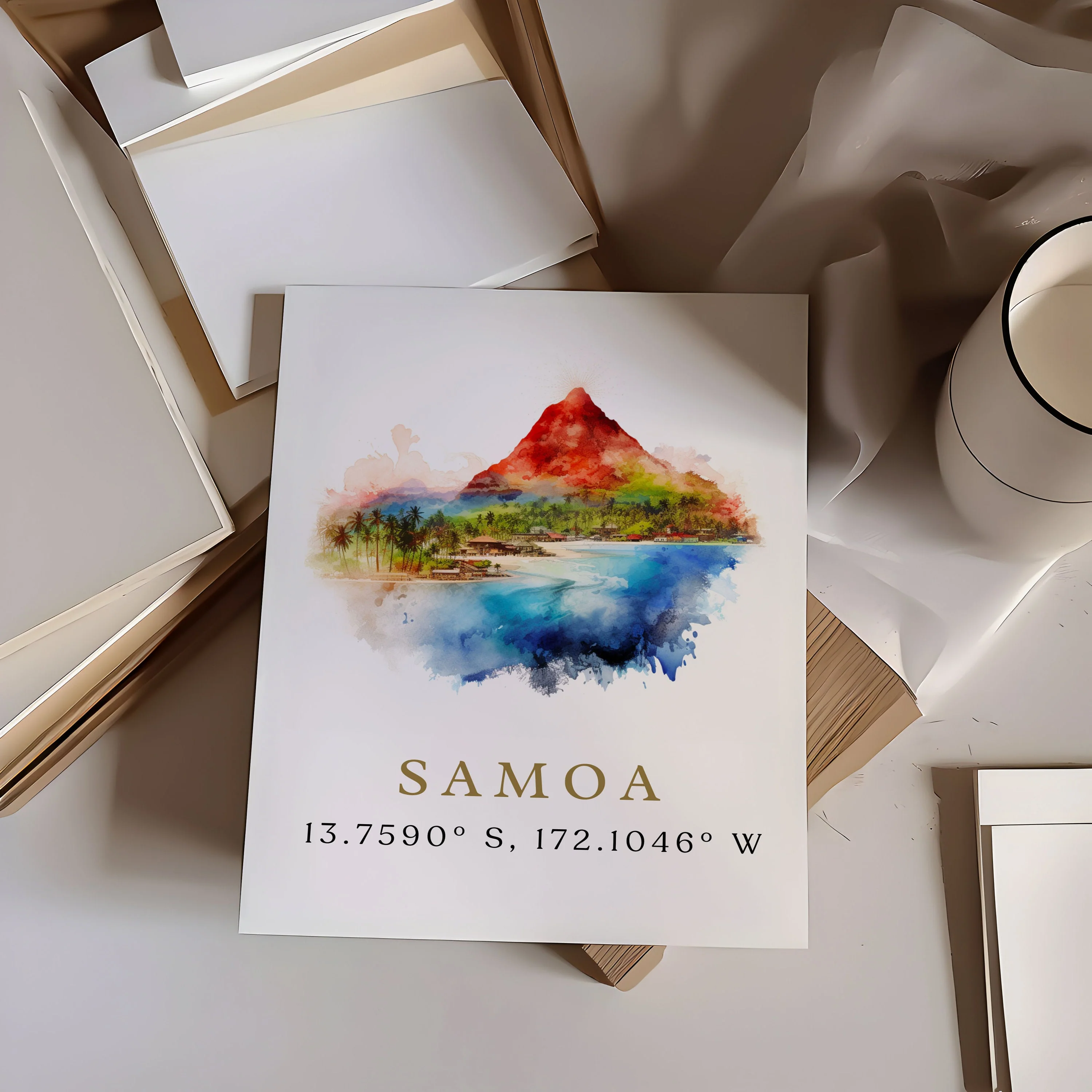 Samoa, Samoa – Watercolor Art Print with Coordinates and Custom Text - Image 2
