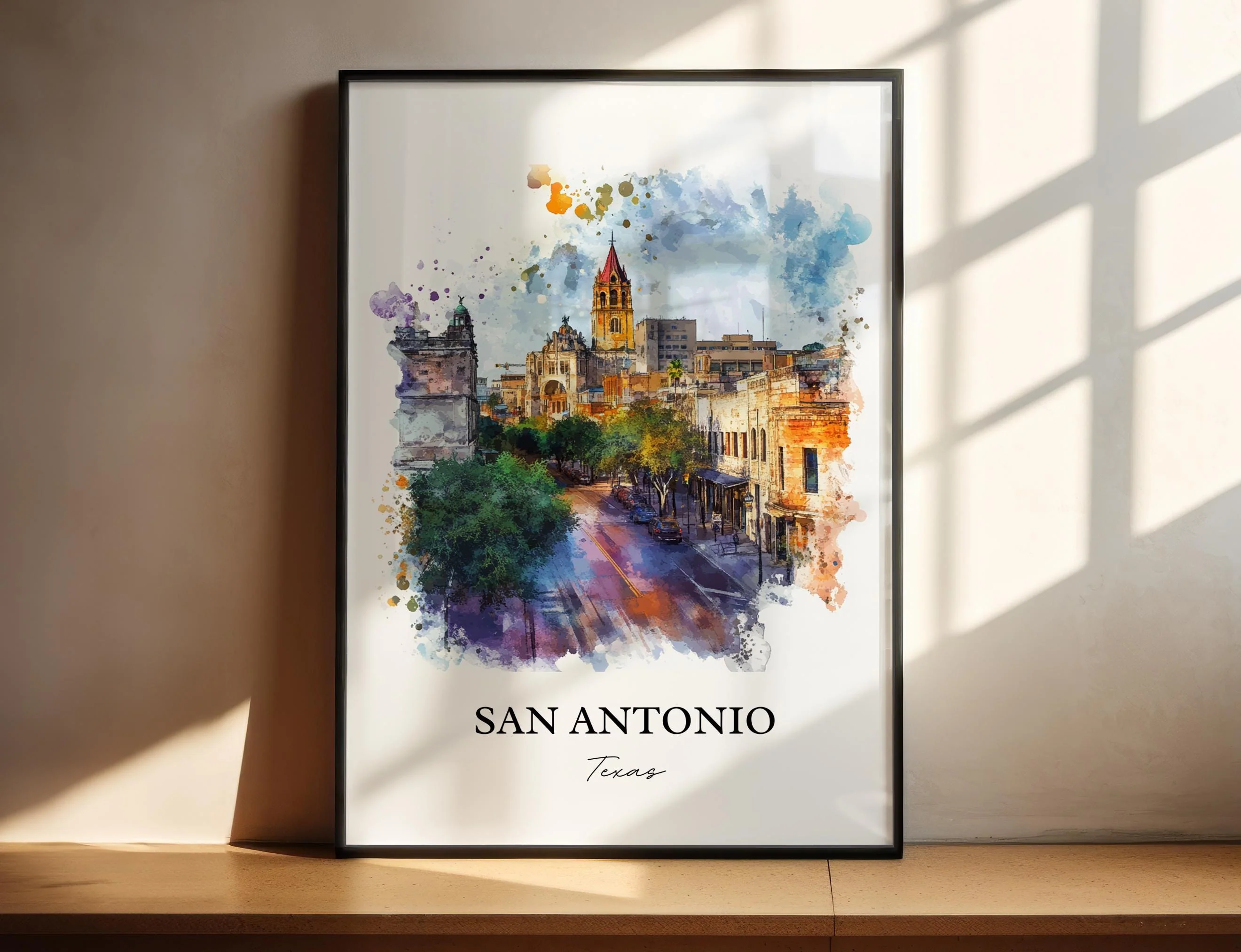 San Antonio, TX, USA – Watercolor Art Print
