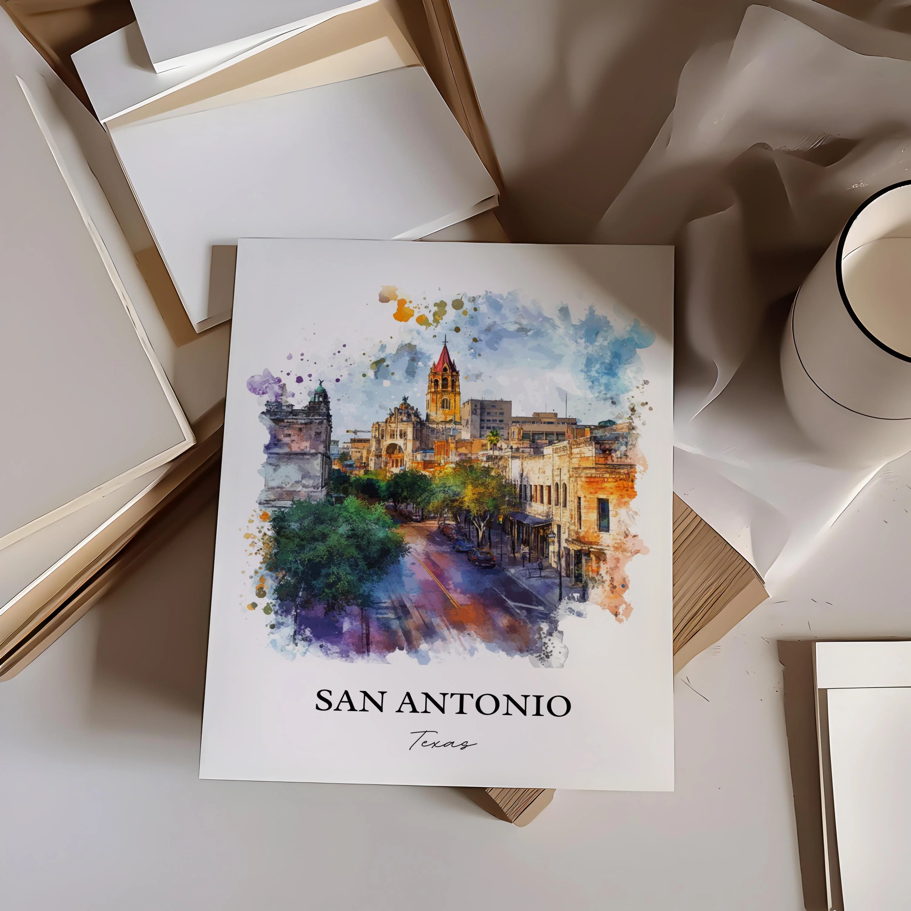 San Antonio, TX, USA – Watercolor Art Print - Image 5