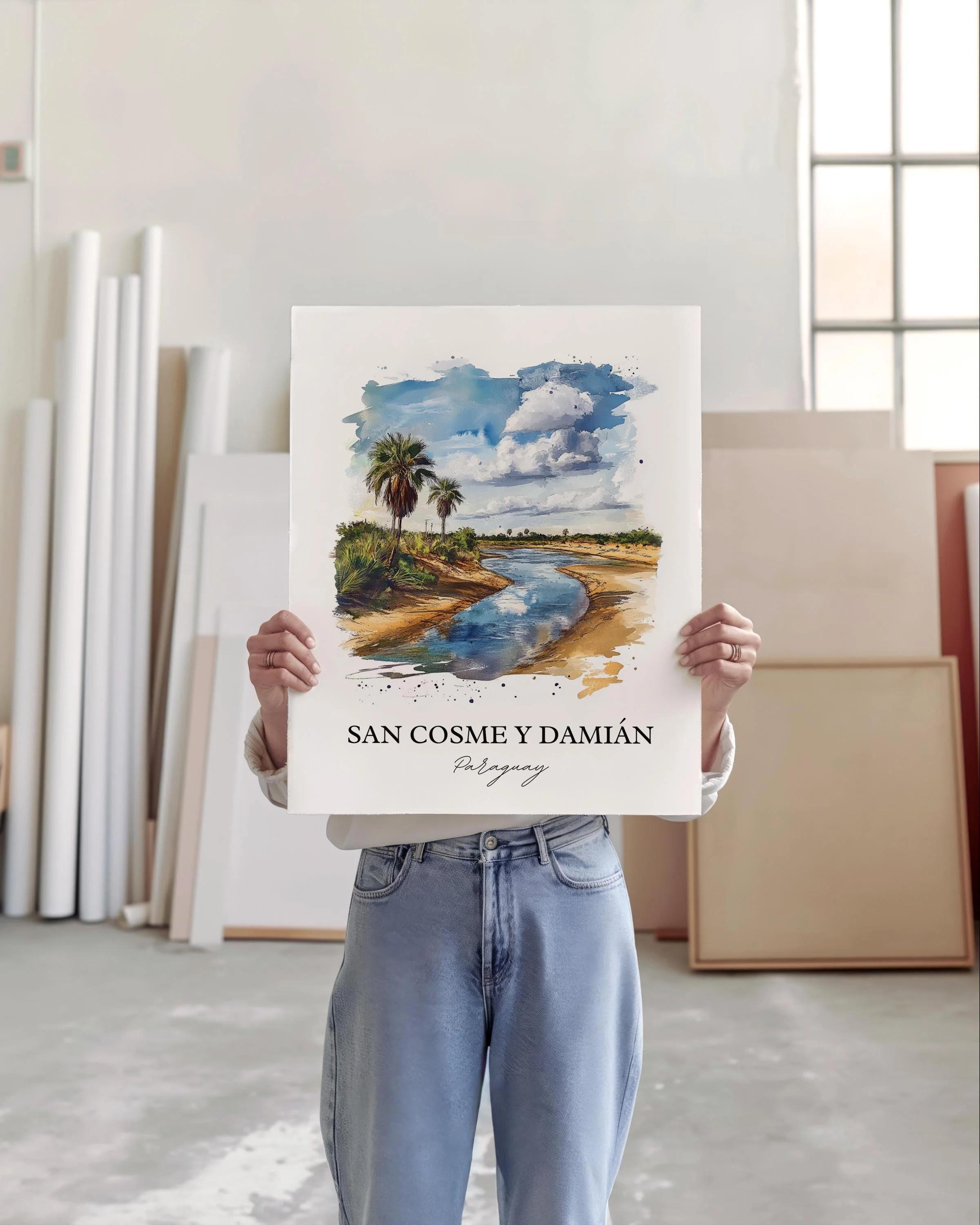 San Cosme y Damián, Paraguay – Watercolor Art Print - Image 3