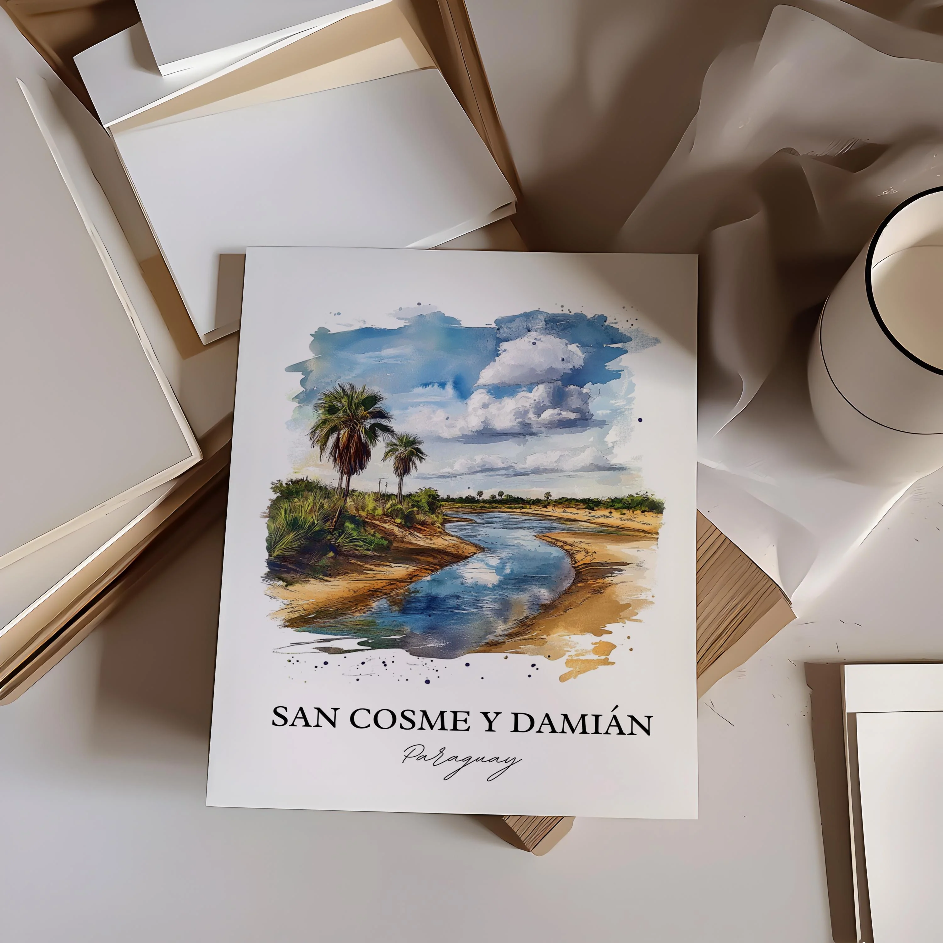 San Cosme y Damián, Paraguay – Watercolor Art Print - Image 4