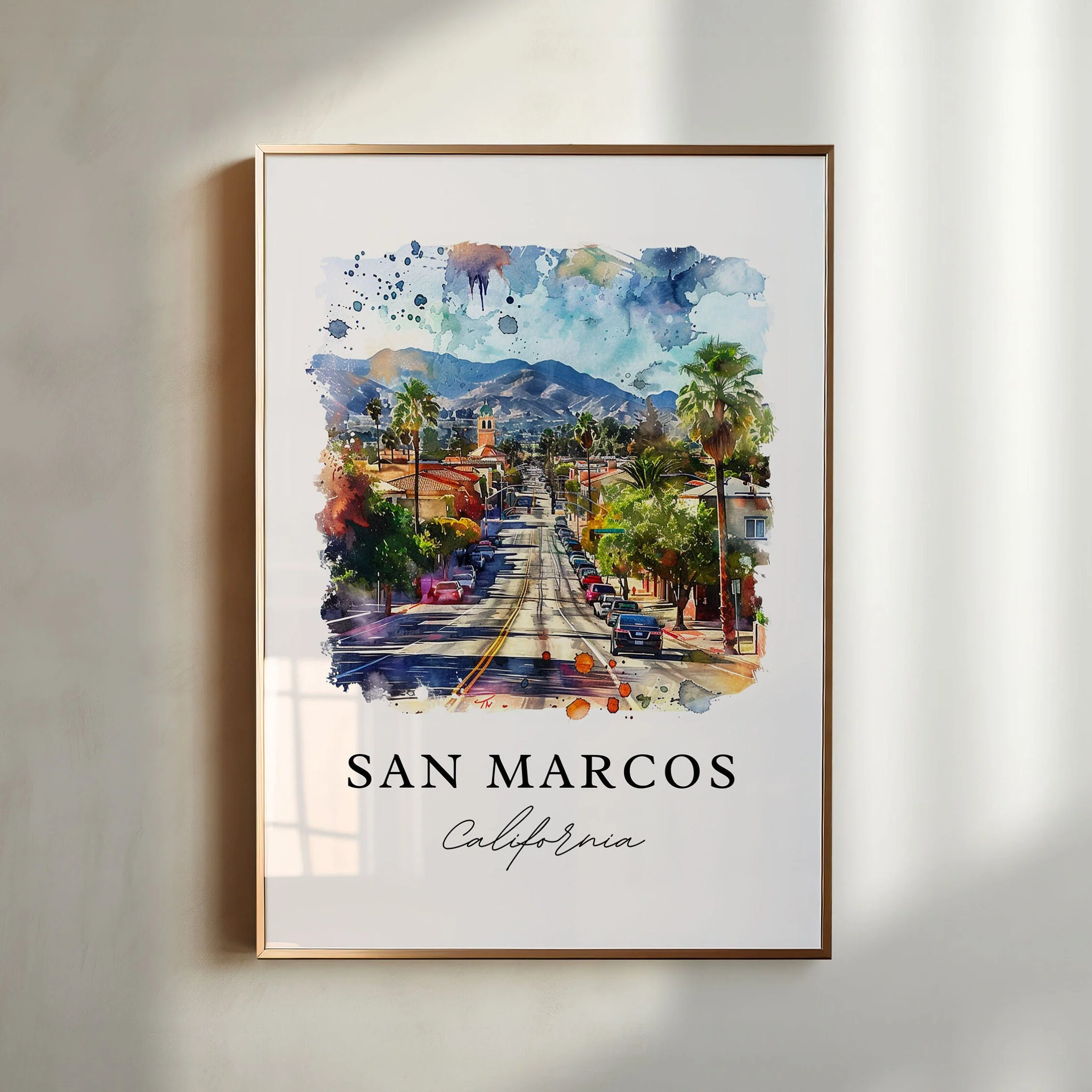 San Marcos, California, California – Watercolor Art Print