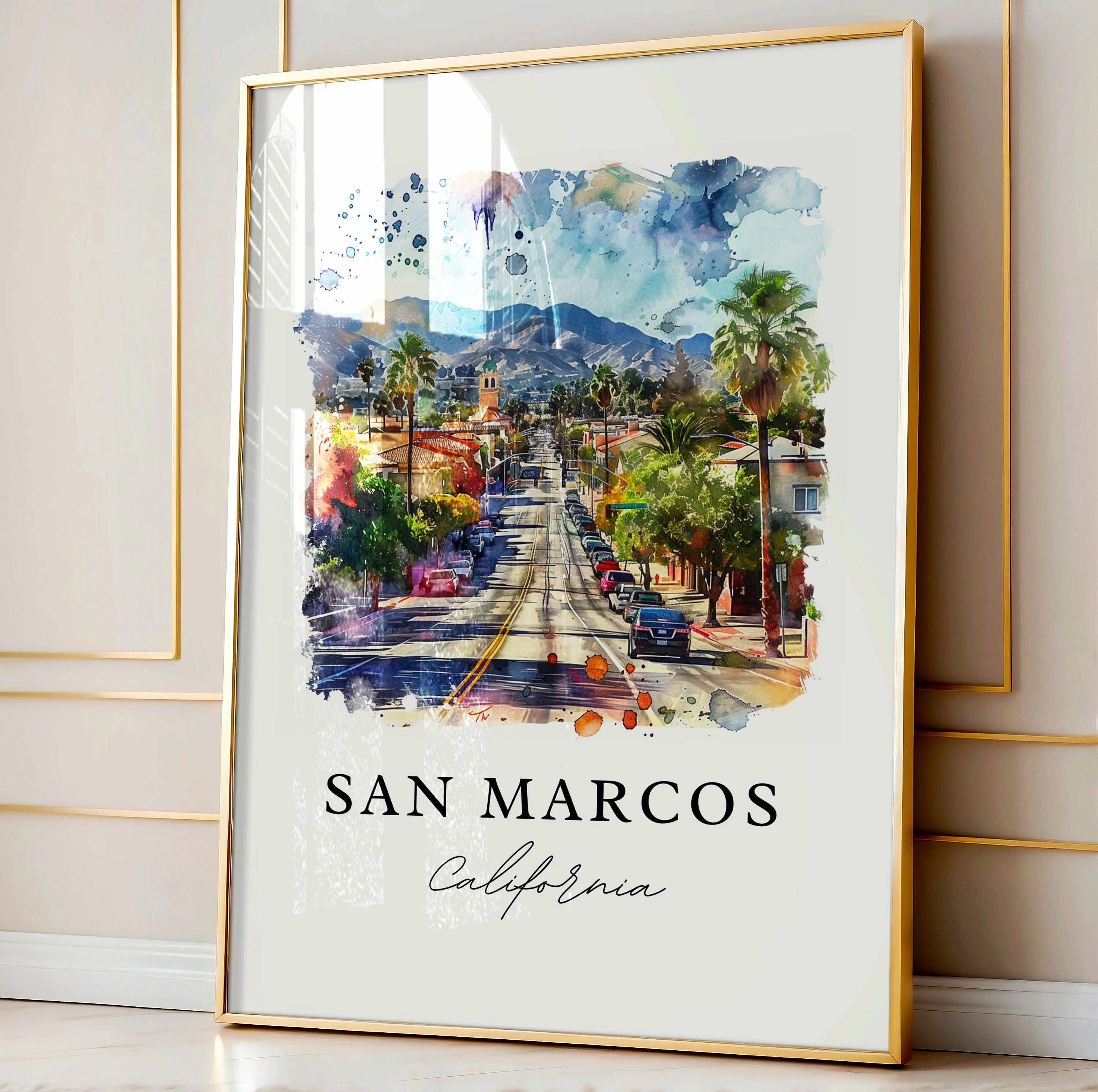 San Marcos, California, California – Watercolor Art Print - Image 5