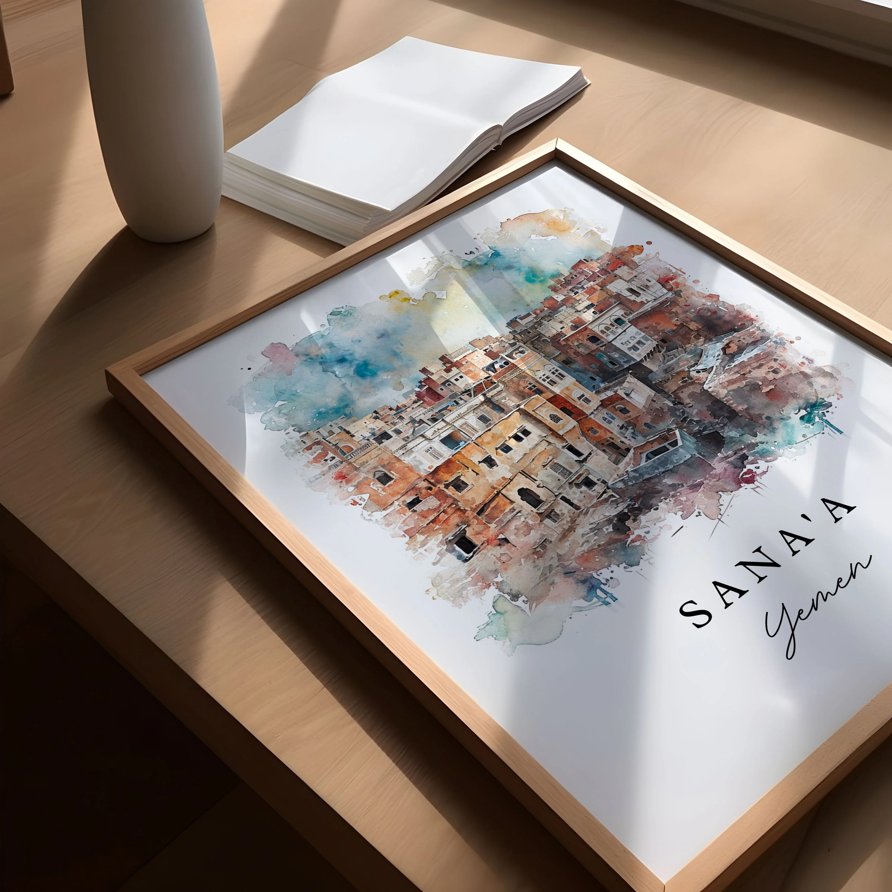 Sana'a, Yemen – Watercolor Art Print - Image 3