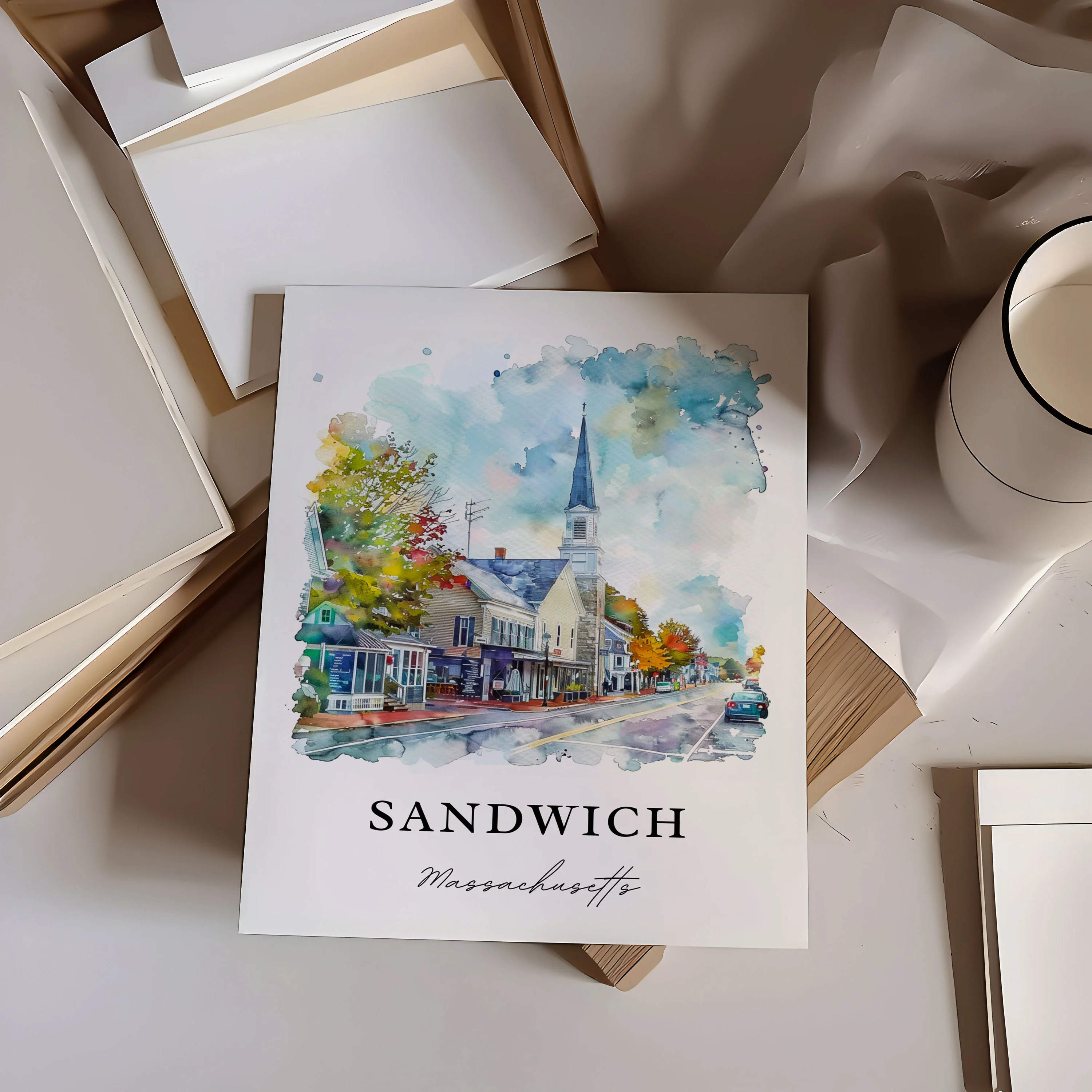 Sandwich, Massachusetts, Massachusetts – Watercolor Art Print - Image 2